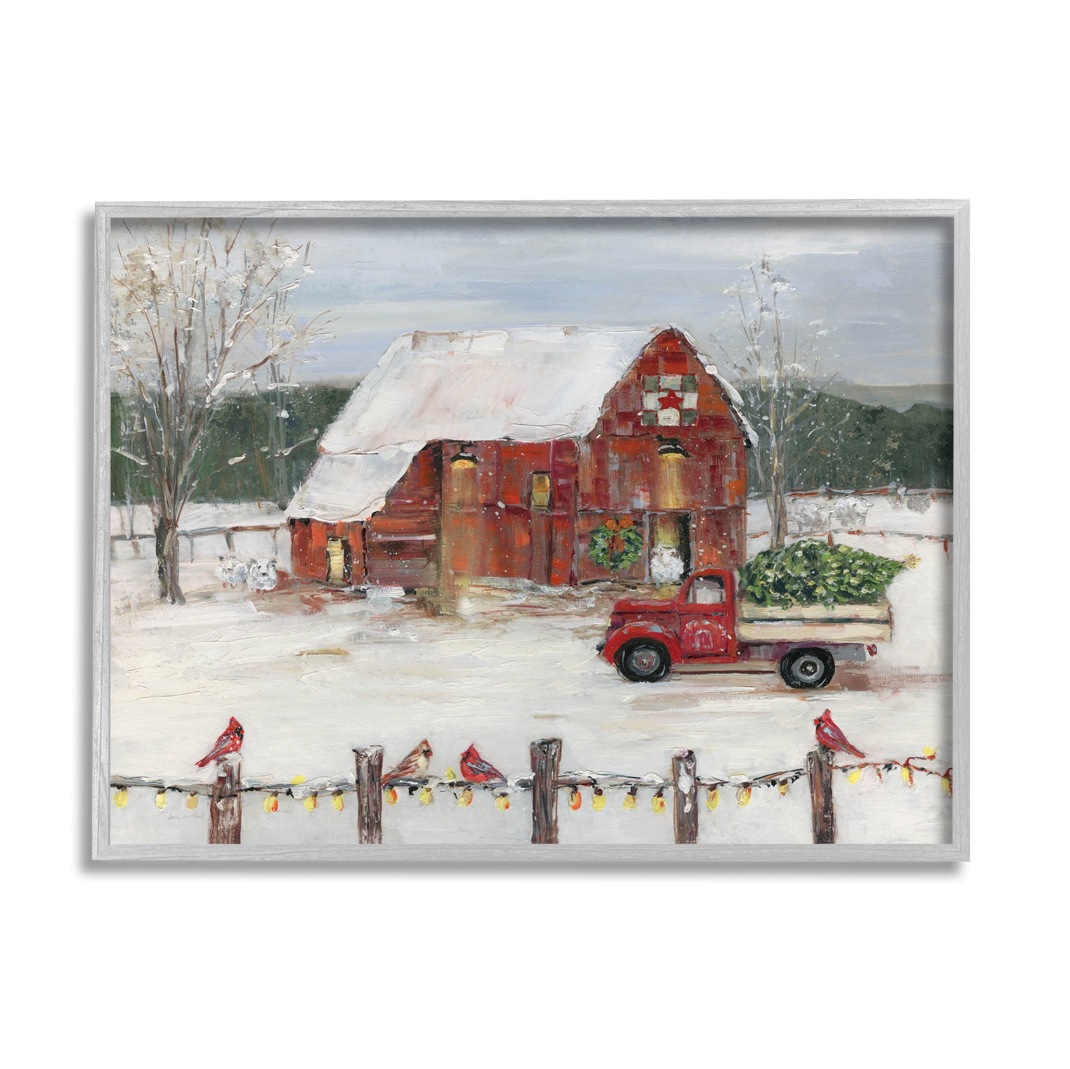 Stupell Industries Snowy Holiday Tree Farm Landscape Painting Gray Framed Art Print Wall Art, Design by Sally Swatland