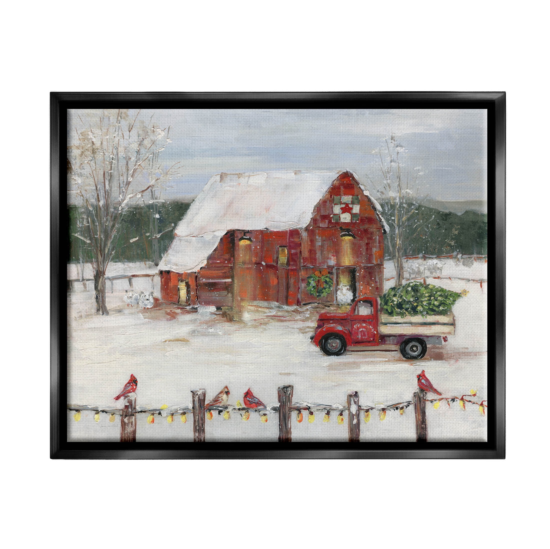 Stupell Industries Snowy Holiday Tree Farm Landscape Painting Jet Black Floating Framed Canvas Print Wall Art, Design by Sally Swatland