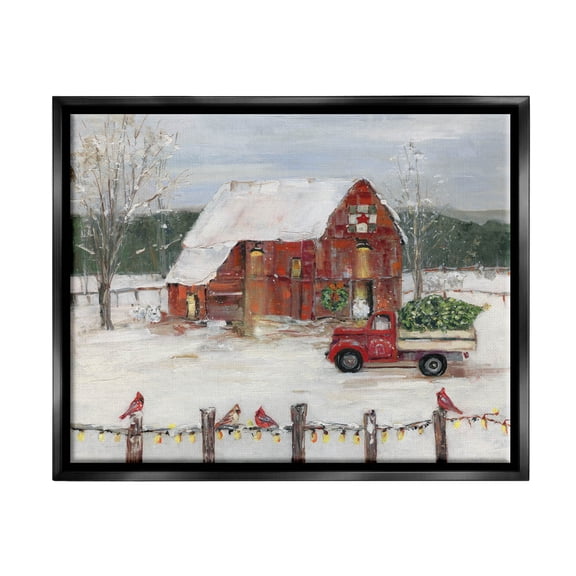 Stupell Industries Snowy Holiday Tree Farm Landscape Painting Jet Black Floating Framed Canvas Print Wall Art, Design by Sally Swatland