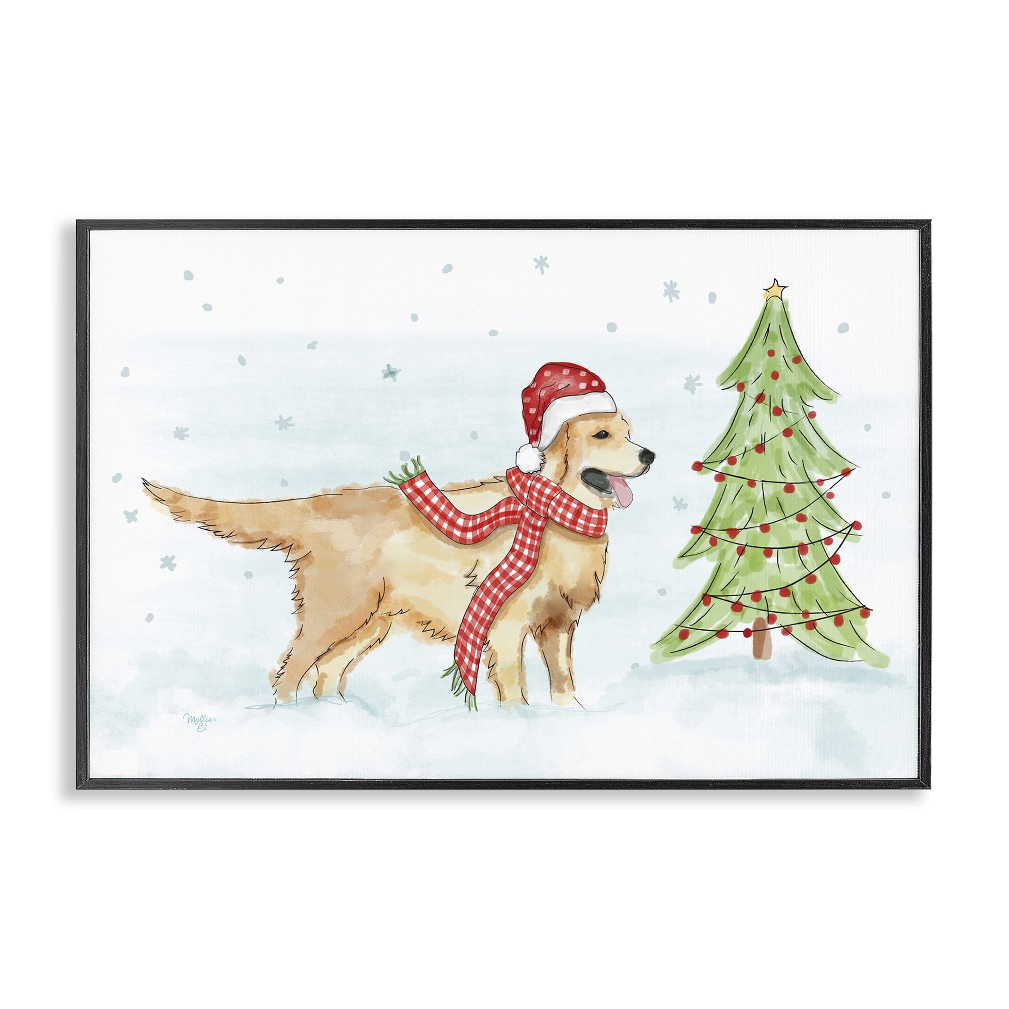 Stupell Industries Snowy Labrador Scene Holiday Painting Black Framed Art Prints Wall Art, 24 x 16