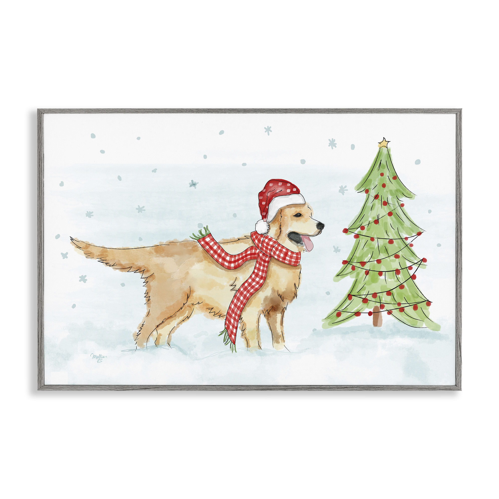 Stupell Industries Snowy Labrador Scene Holiday Painting Gray Framed Art Prints Wall Art, 18 x 12