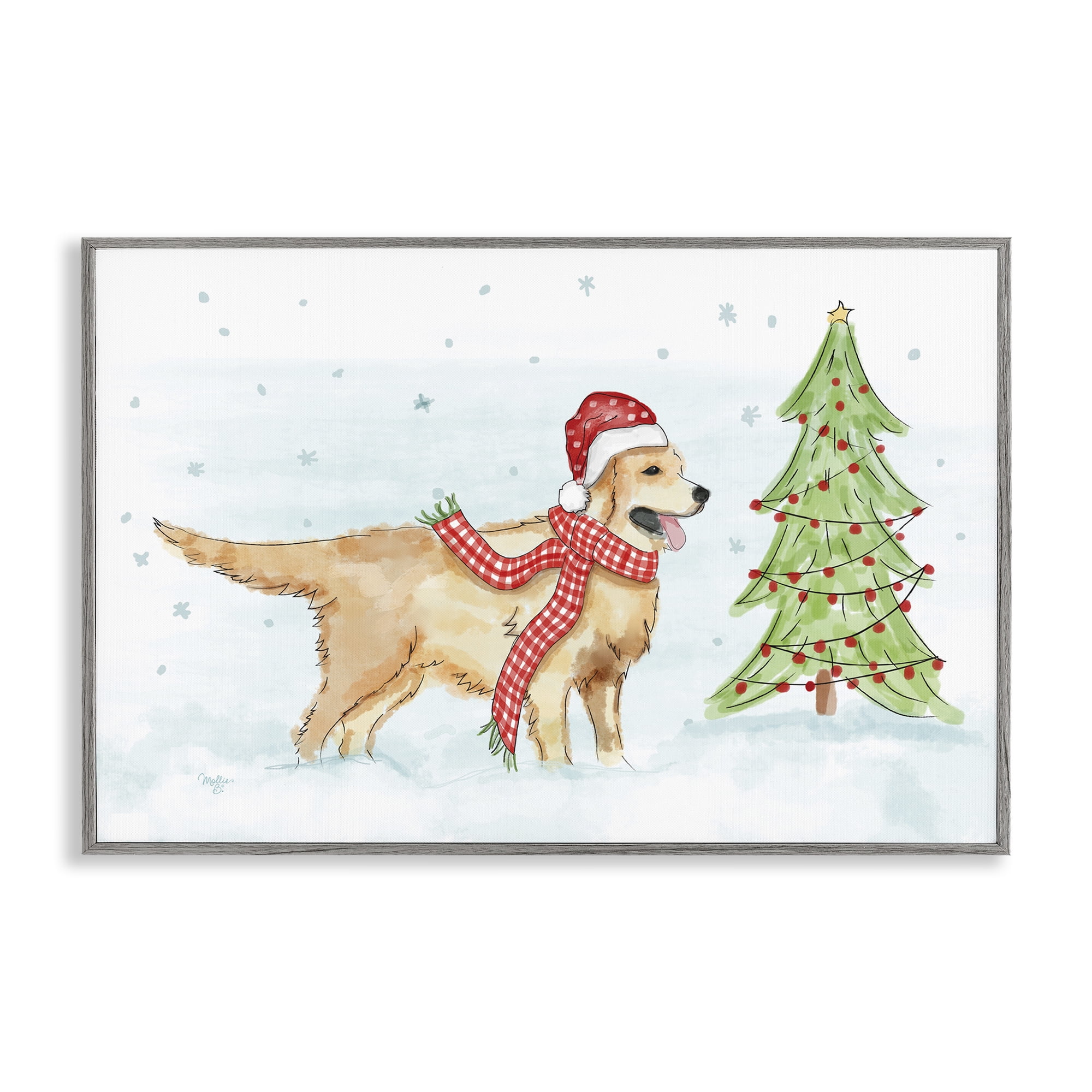 Stupell Industries Snowy Labrador Scene Holiday Painting Gray Framed Art Prints Wall Art, 30 x 20