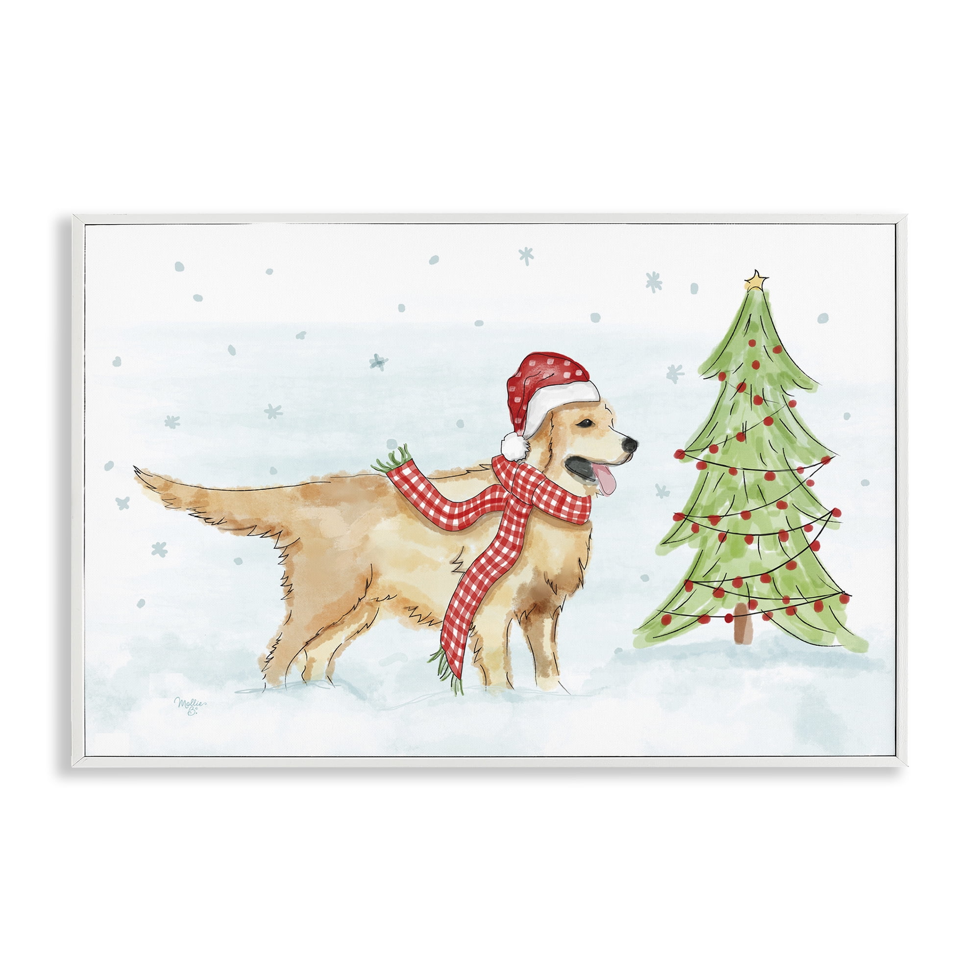 Stupell Industries Snowy Labrador Scene Holiday Painting White Framed Art Prints Wall Art, 24 x 16