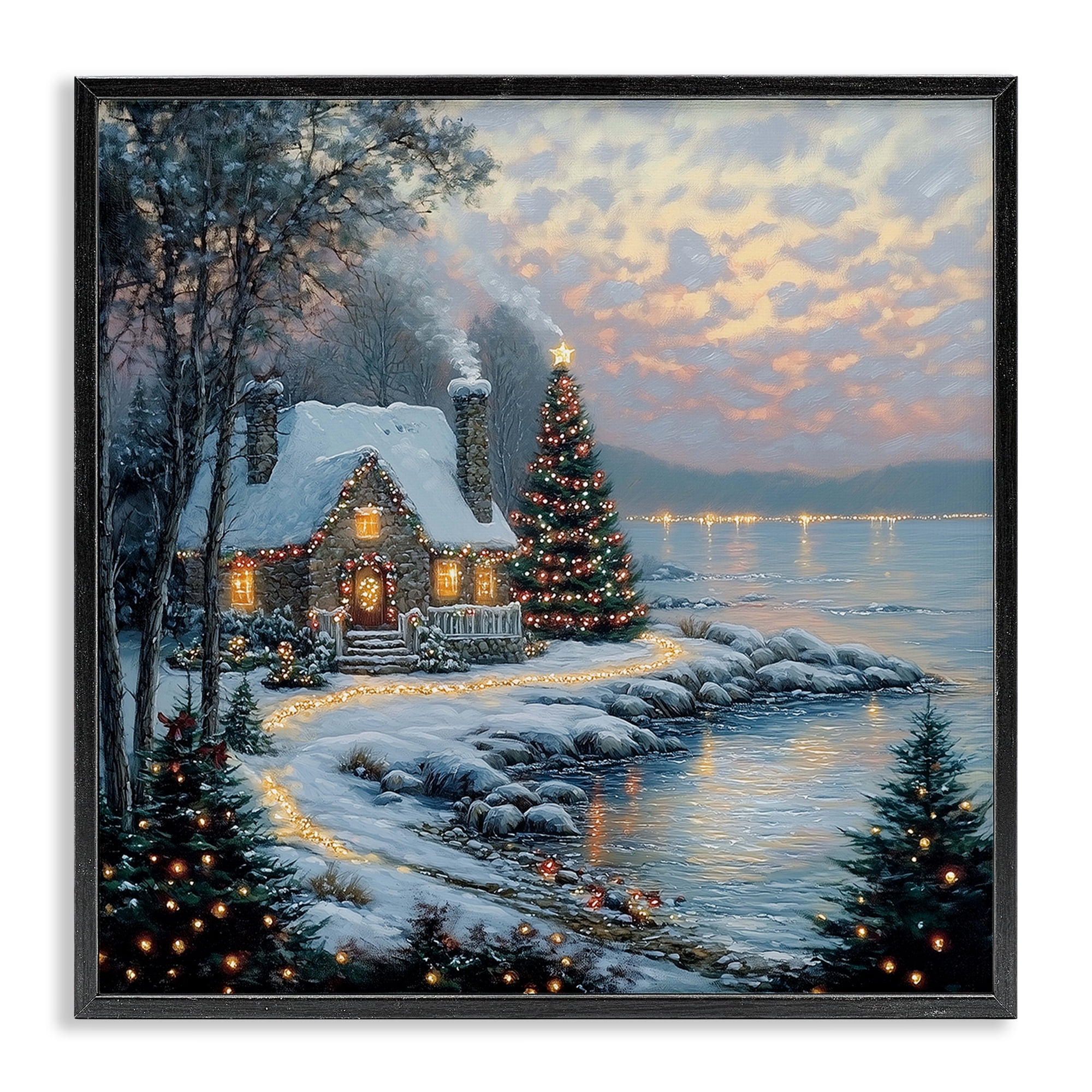 Stupell Industries Snowy Lit Cottage by Lake Black Framed Giclee Art, design by Heidi Kuntz