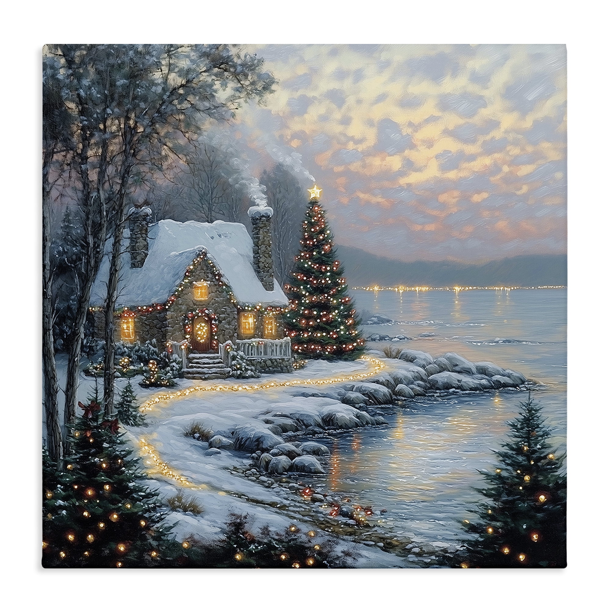 Stupell Industries Snowy Lit Cottage by Lake Canvas Wall Art, design by Heidi Kuntz