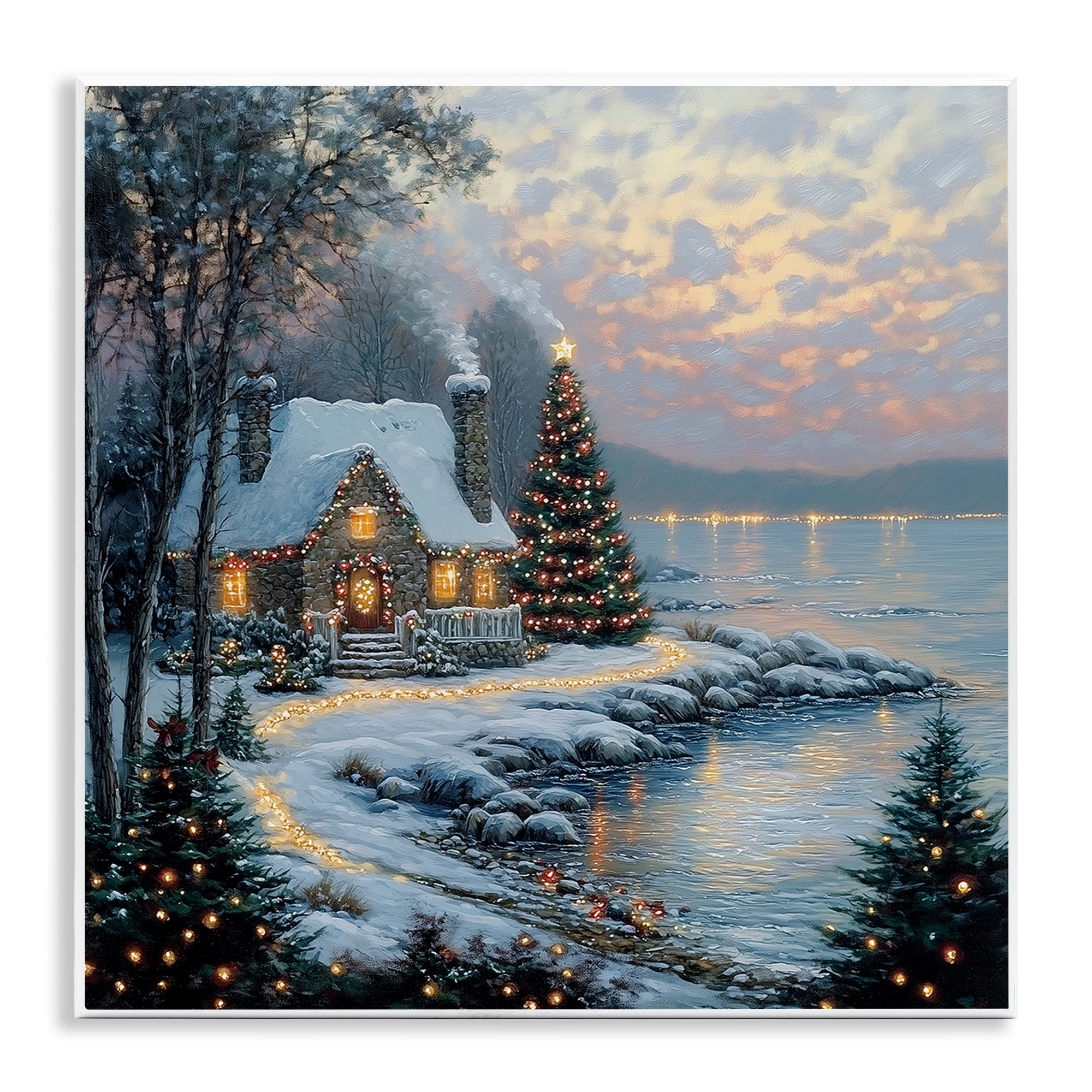 Stupell Industries Snowy Lit Cottage by Lake Wall Plaque Art, design by Heidi Kuntz