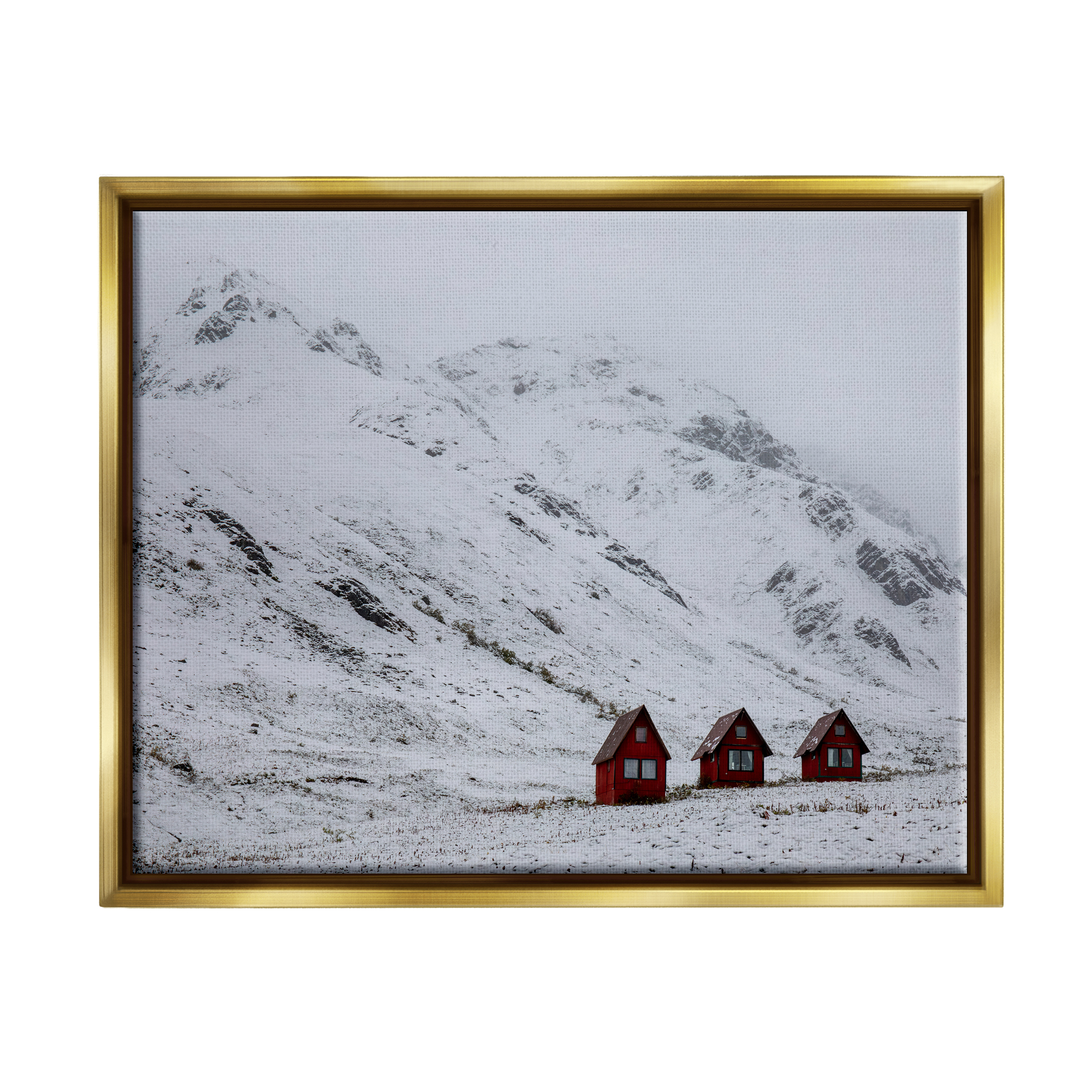 Stupell Industries Snowy Mountain Pass Landscape Photography Gold Floater Framed Canvas Art Print Wall Art, 31 x 25