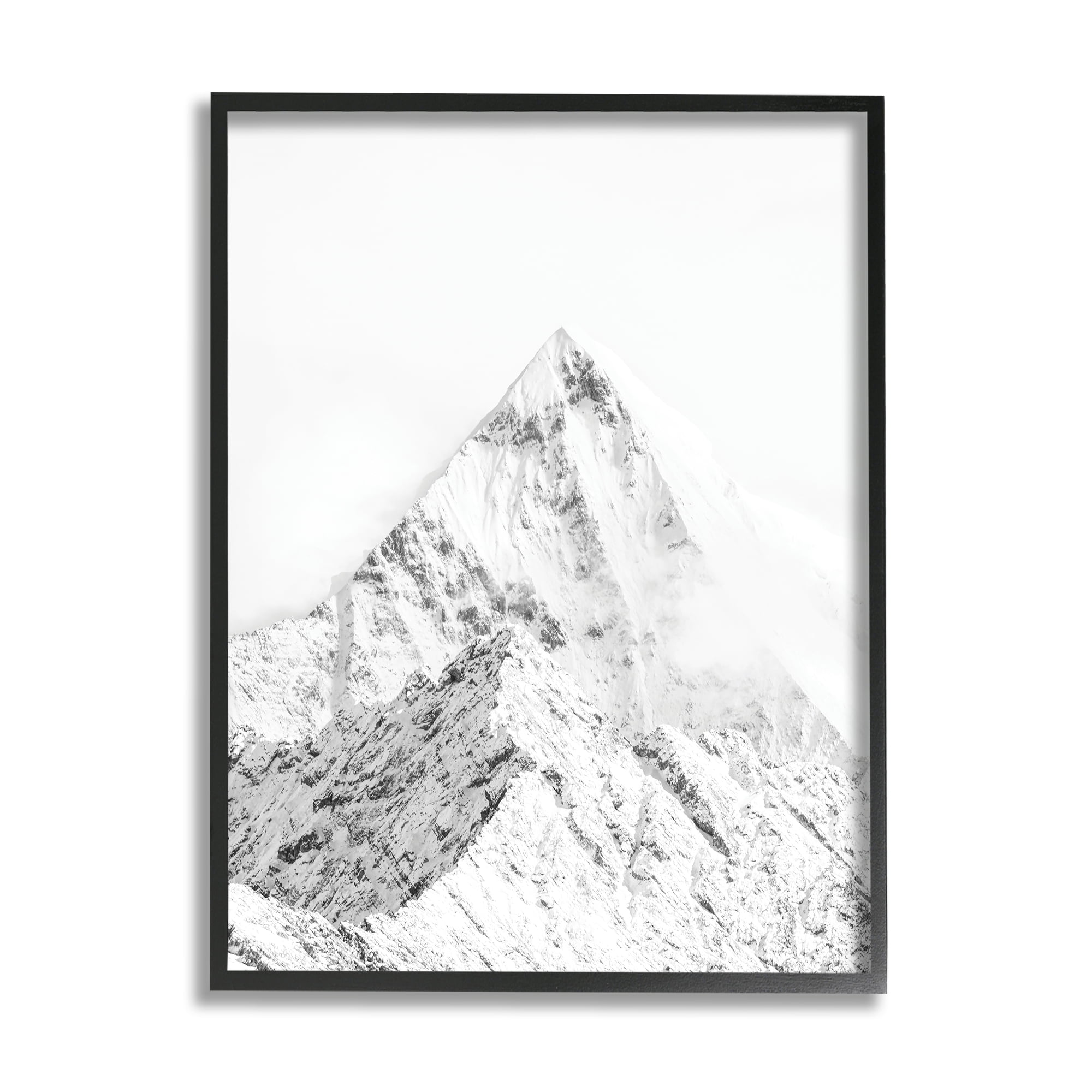 Stupell Industries Snowy Mountain Peak Sharp Lines Black White Cabin Photography Black Framed Art Print Wall Art, 24 x 30, Design by Design Fabrikken