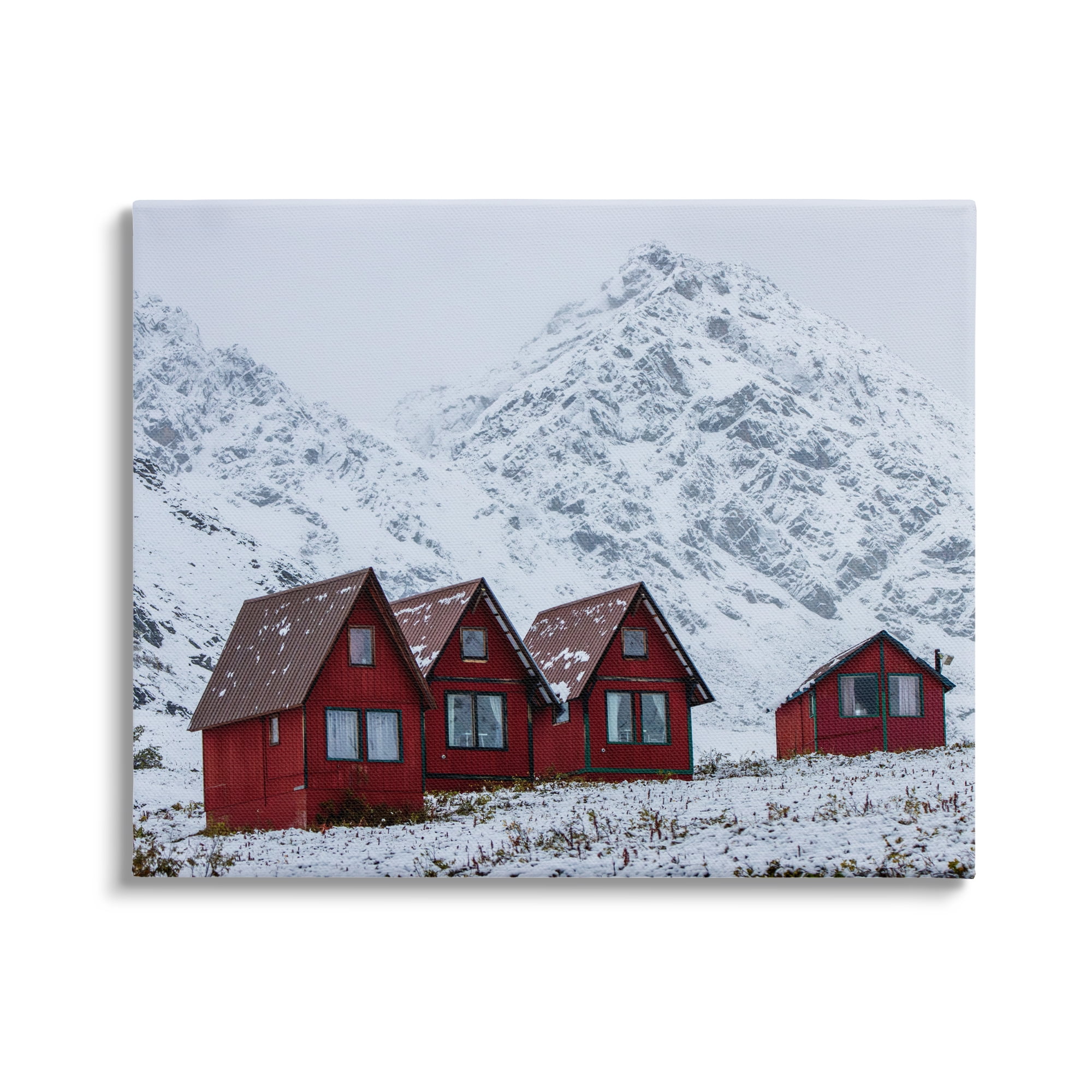Stupell Industries Snowy Mountain Shacks Landscape Photography Gallery Wrapped Canvas Art Print Wall Art, 48 x 36
