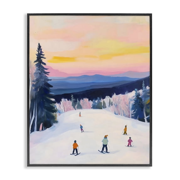 Stupell Industries Farmhouse Snowy Mountain Skiers at Sunset Black Framed Giclee Art, 11 x 14, by The Prints Vibe
