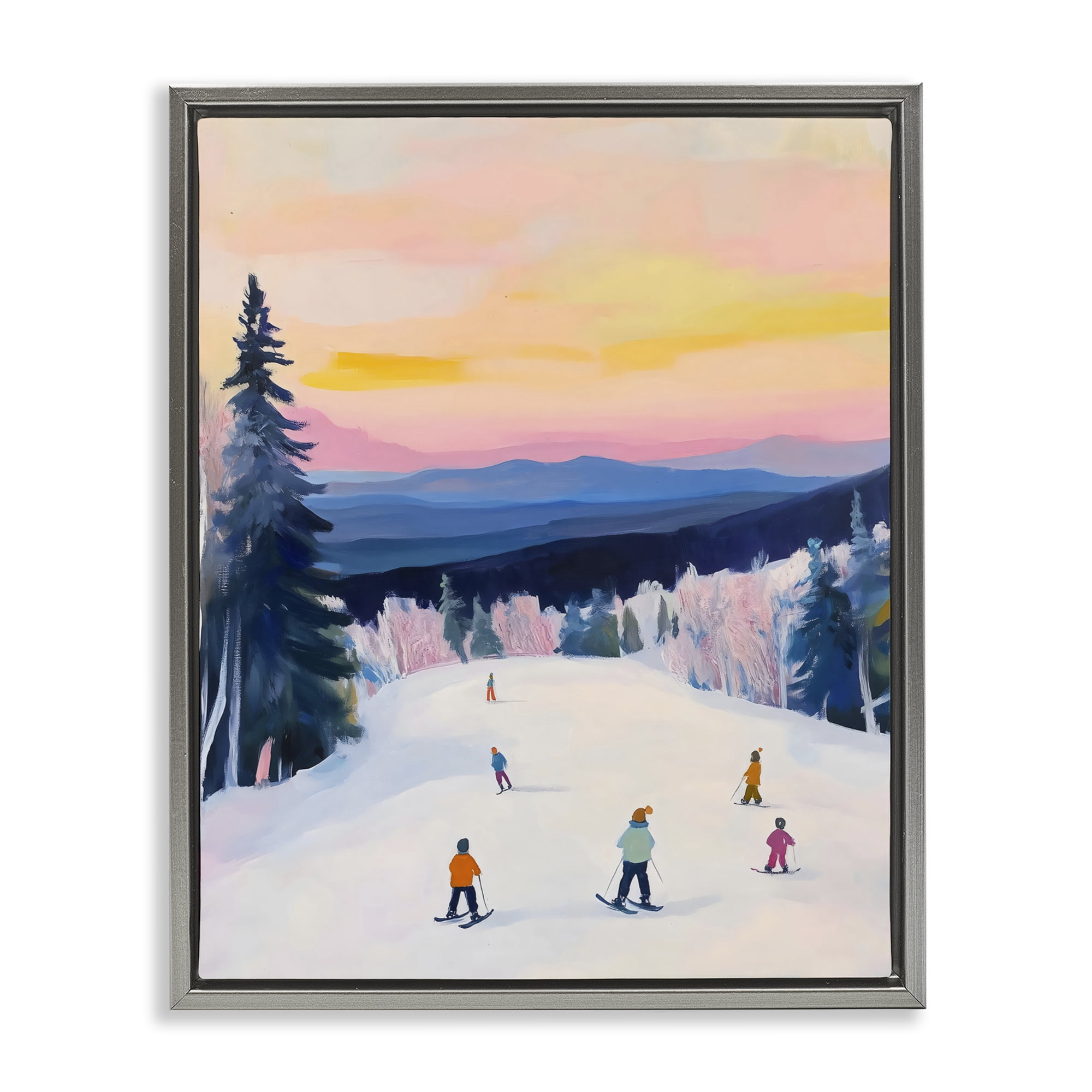 Stupell Industries Snowy Mountain Skiers at Sunset Gray Framed Floater Canvas Wall Art, design by The Prints Vibe