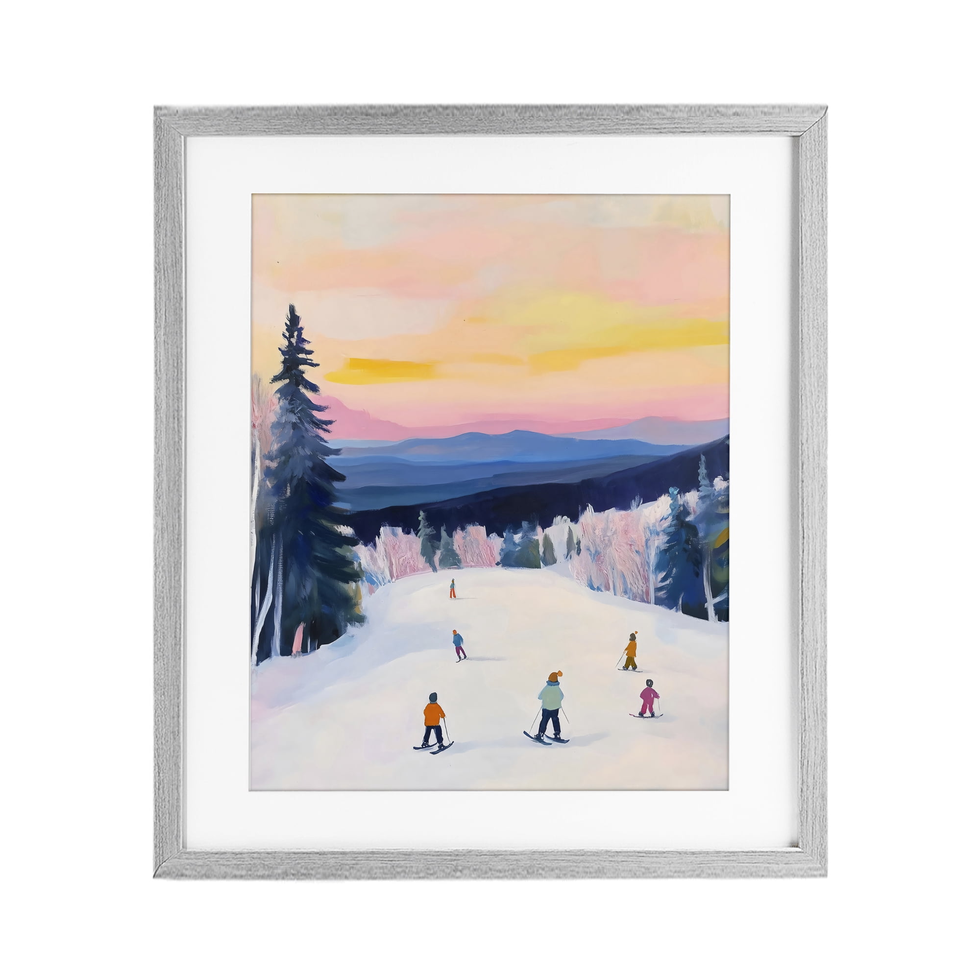 Stupell Industries Snowy Mountain Skiers at Sunset Gray Framed Print Under Glass, design by The Prints Vibe