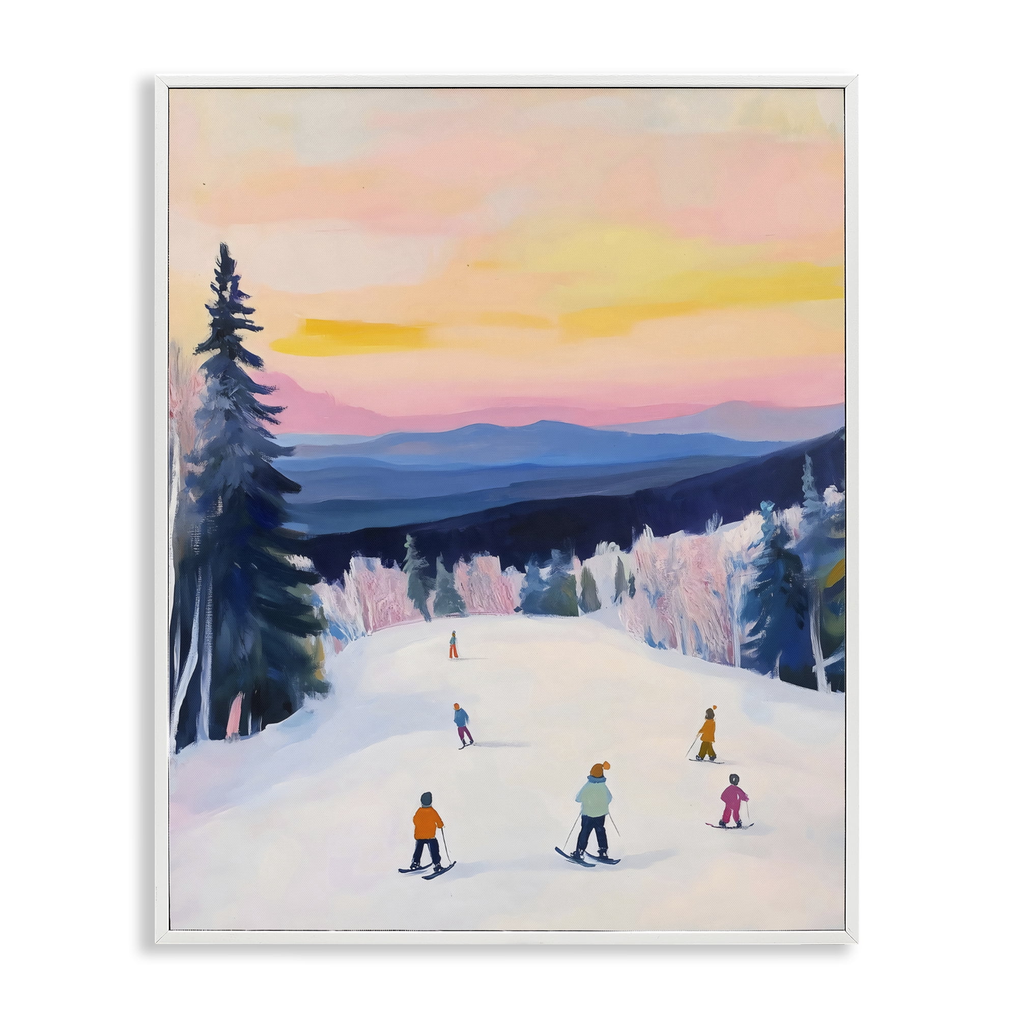 Stupell Industries Snowy Mountain Skiers at Sunset White Framed Giclee Art, design by The Prints Vibe