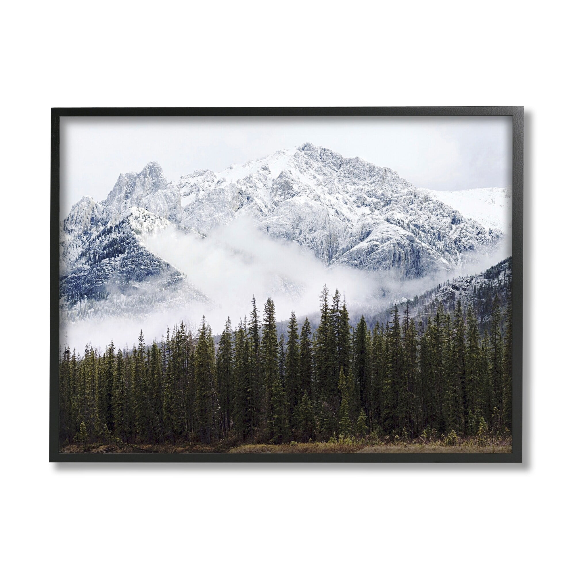 Stupell Industries Snowy Mountain Top Tall Fir Trees Modern Photography Black Framed Art Print Wall Art, 30x24, by Jennifer Henriksen