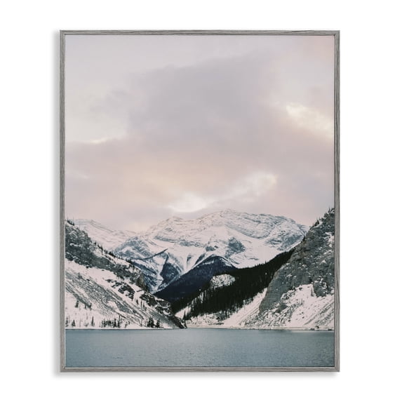 Stupell Industries Snowy Peaks Seascape Landscape Photography Gray Framed Art Print Wall Art, 16 x 20