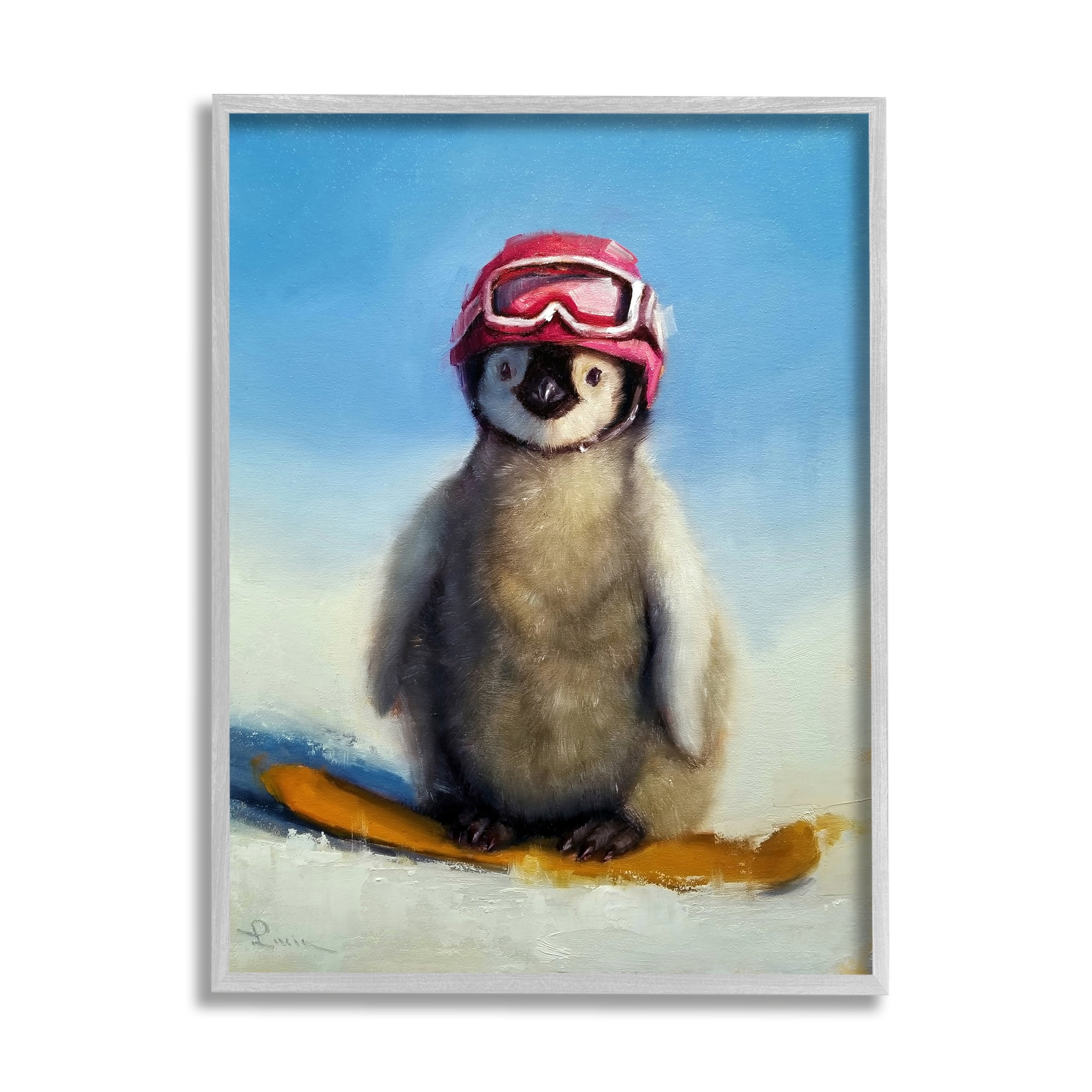 Stupell Industries Snowy Penguin Chick Snowboarding Sports Red Goggles Framed Wall Art, 11 x 14, Design by Lucia Heffernan