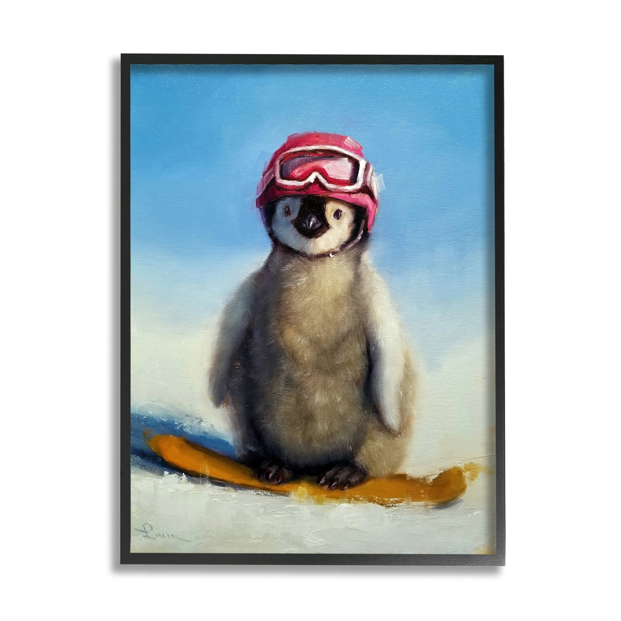 Stupell Industries Snowy Penguin Chick Snowboarding Sports Red Goggles Framed Wall Art, 16 x 20, Design by Lucia Heffernan