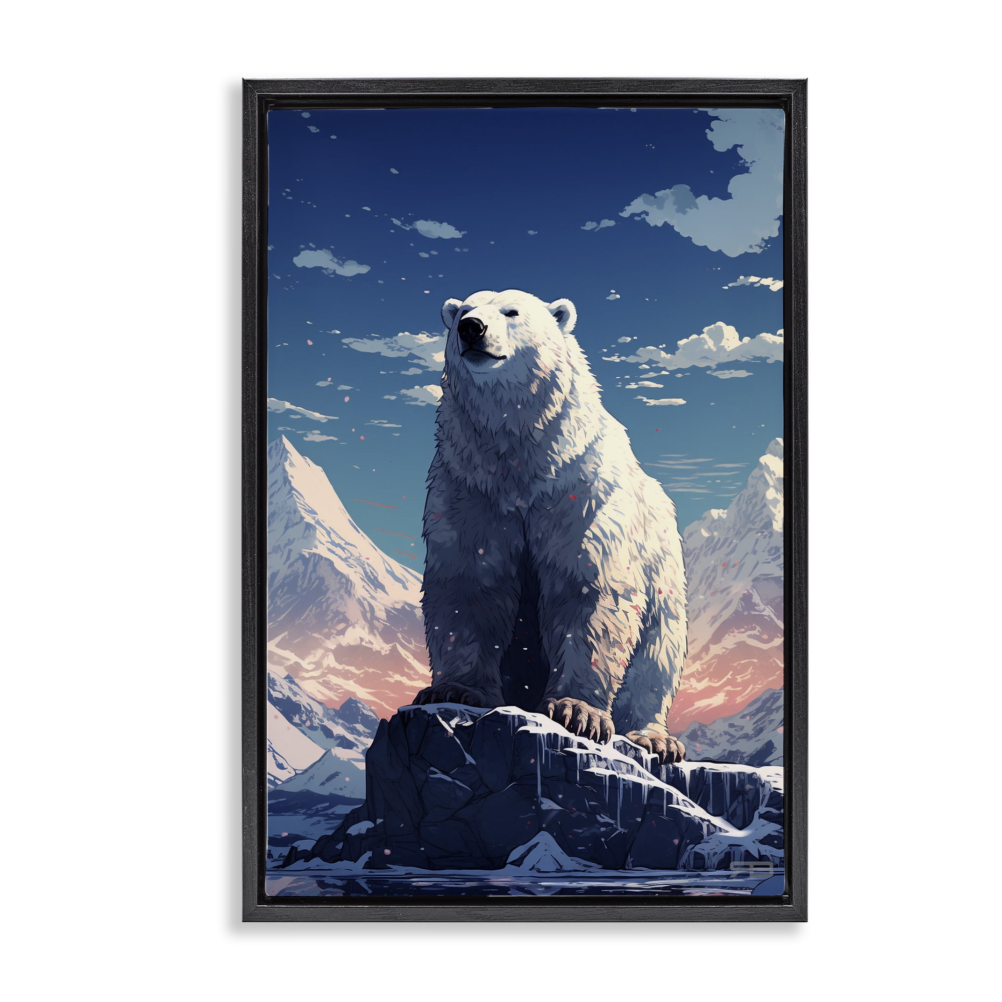 Stupell Industries Snowy Polar Bear Animals & Insects Painting Black Floater Framed Canvas Art Print Wall Art, 21 x 31