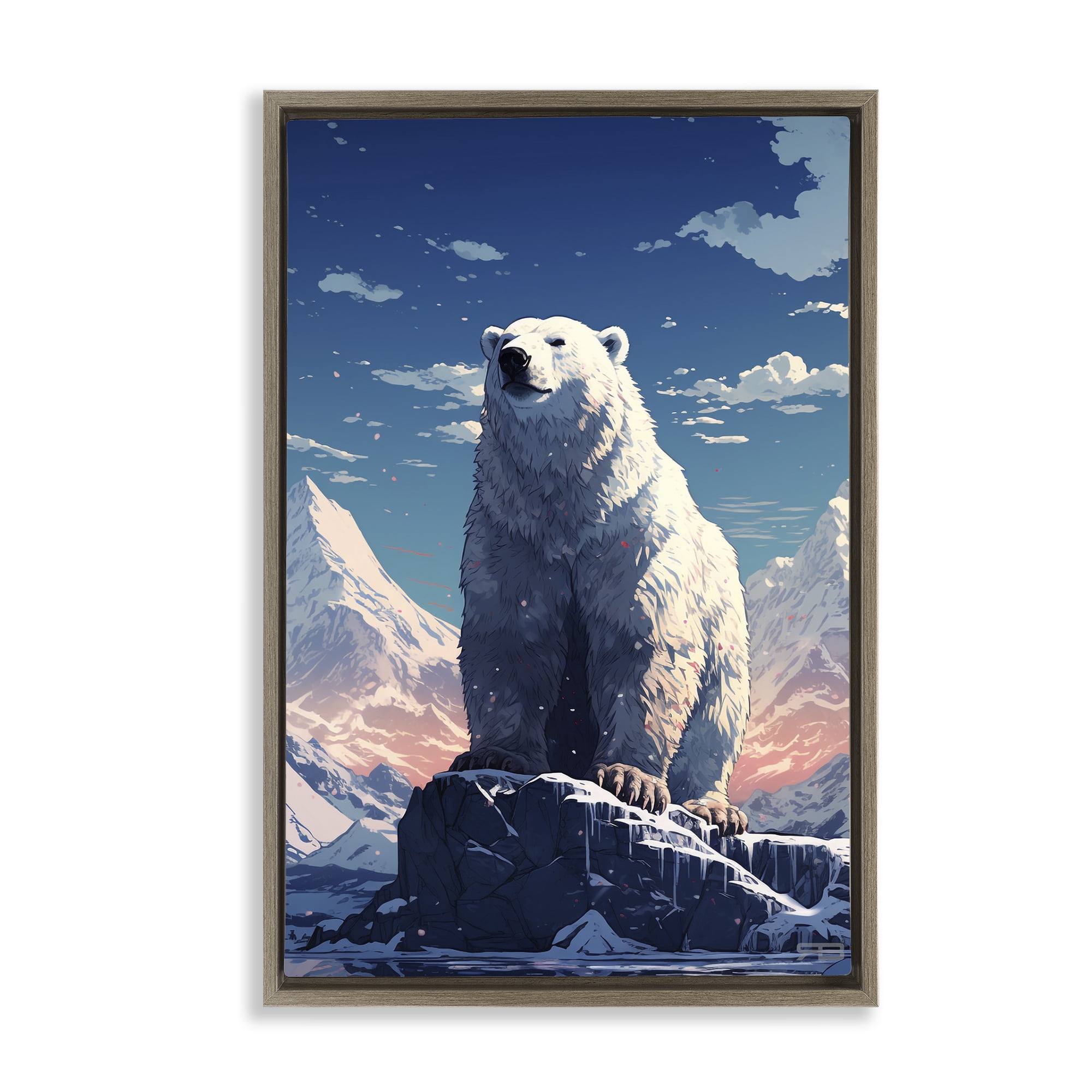 Stupell Industries Snowy Polar Bear Animals & Insects Painting Brown Floater Framed Canvas Art Print Wall Art, 17 x 25