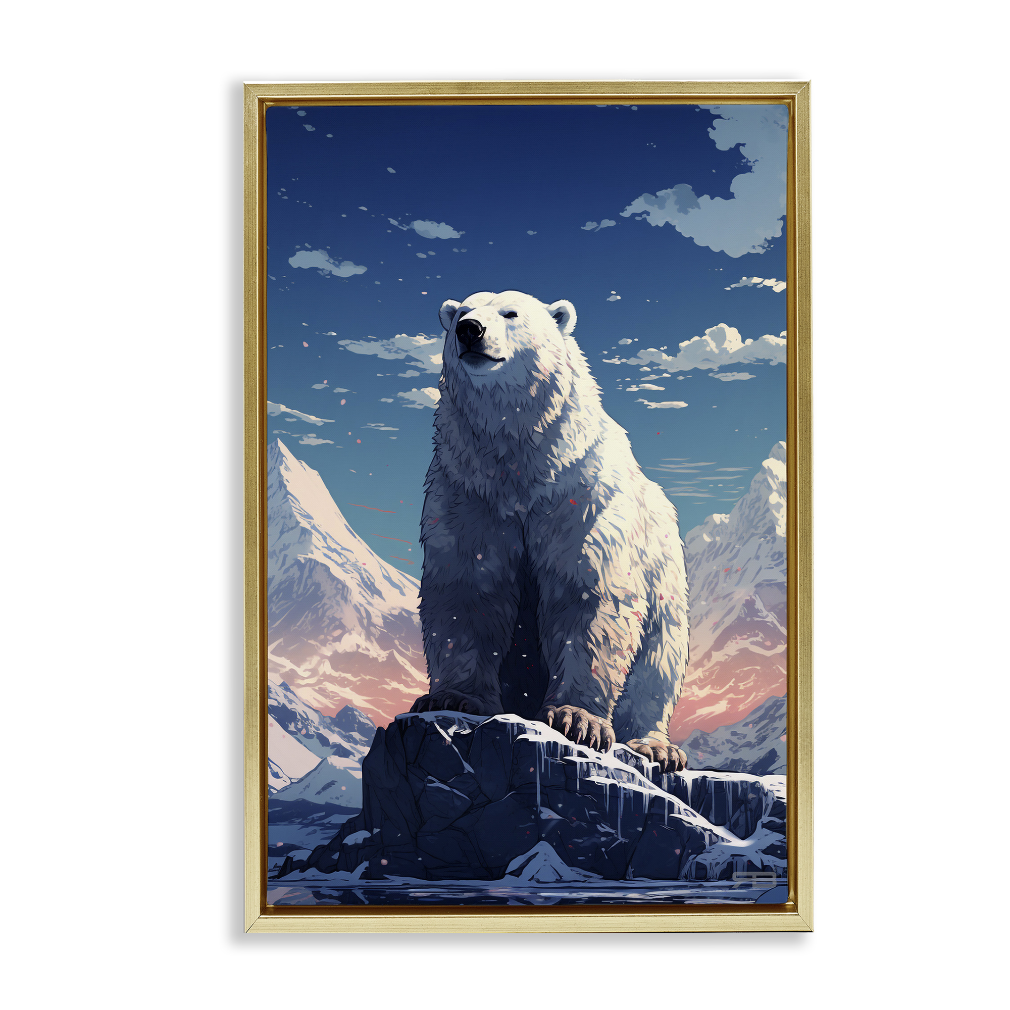 Stupell Industries Snowy Polar Bear Animals & Insects Painting Gold Floater Framed Canvas Art Print Wall Art, 17 x 25