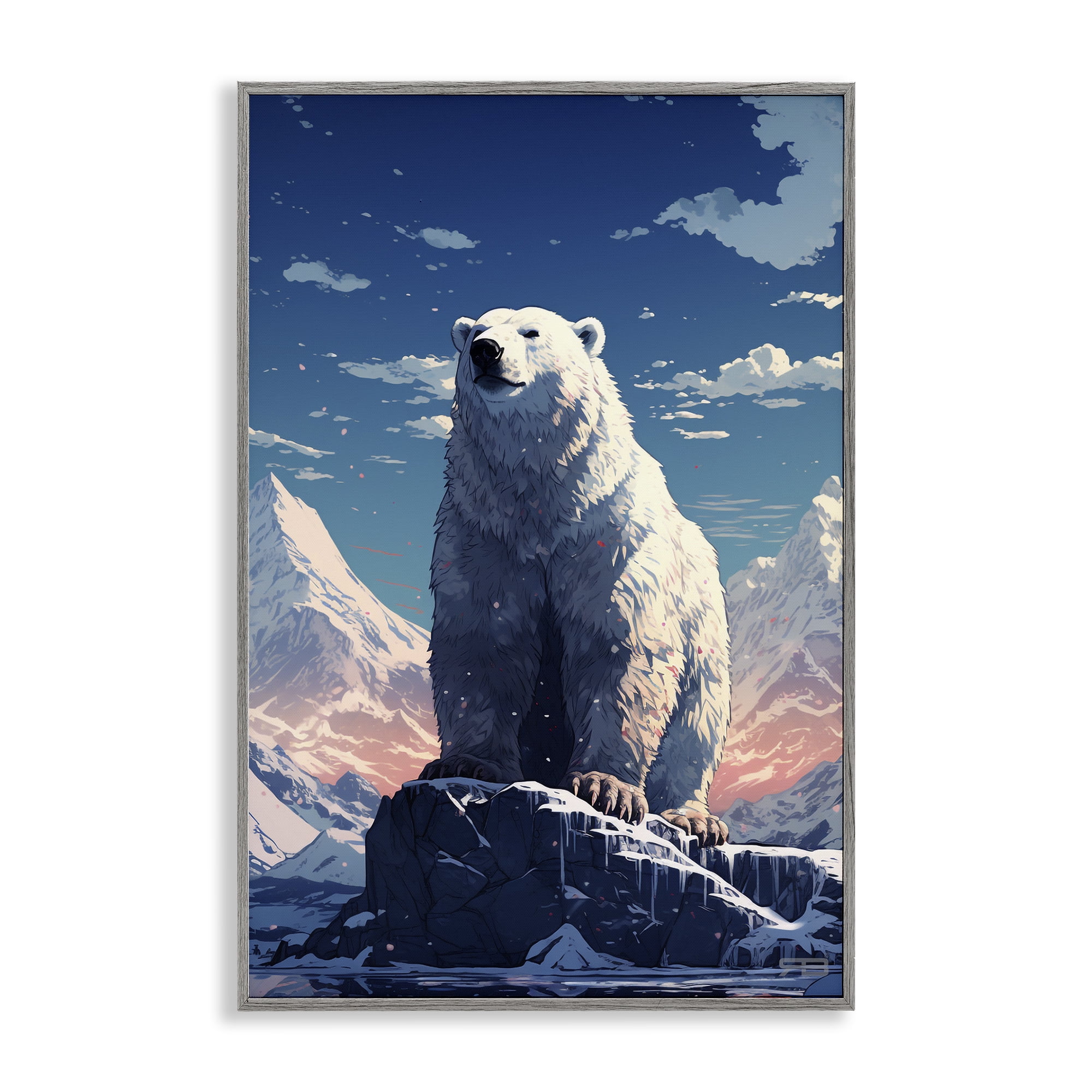 Gray Framed Snowy Polar Bear Giclee Art Print