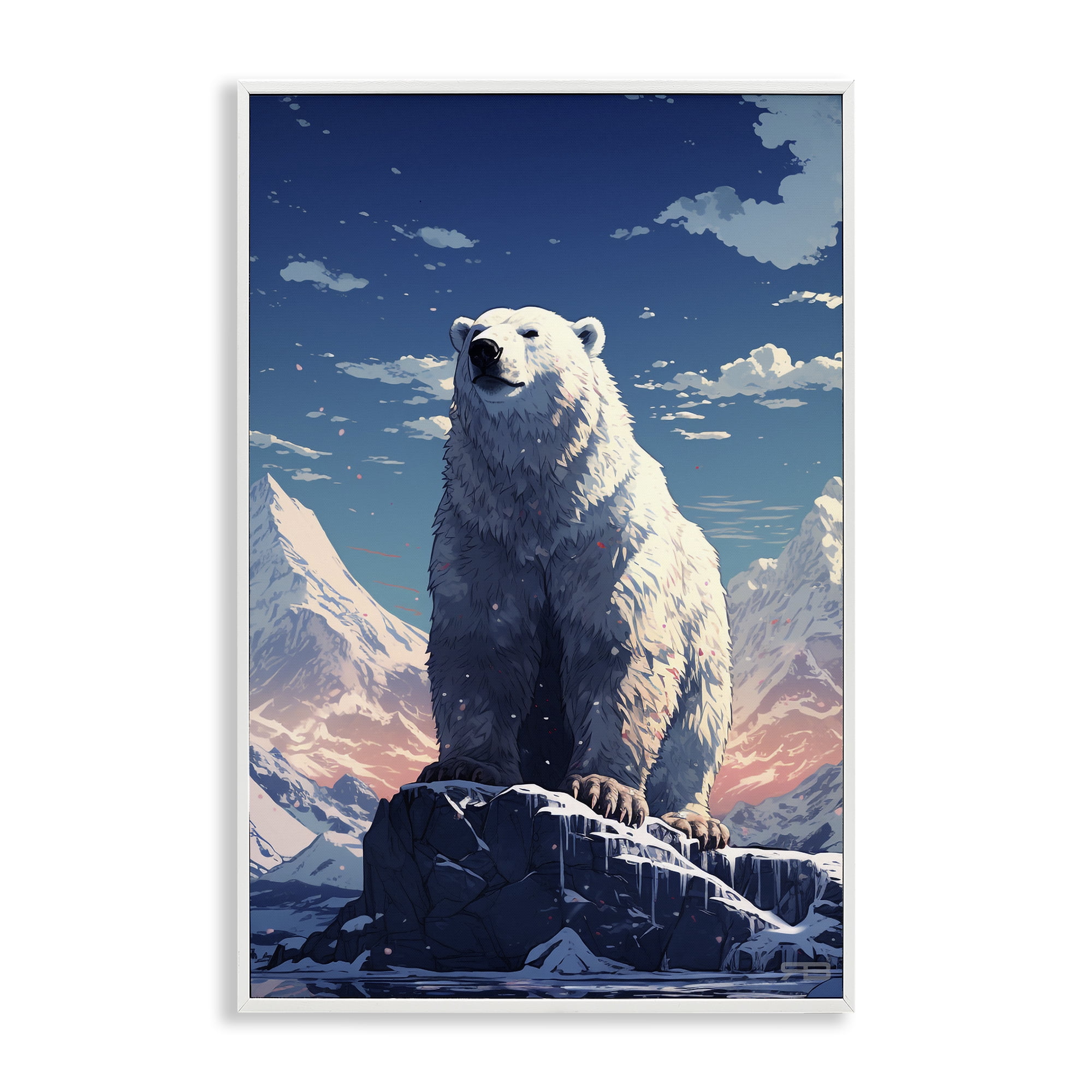 Stupell Industries Snowy Polar Bear Animals & Insects Painting White Framed Art Print Wall Art, 12 x 18