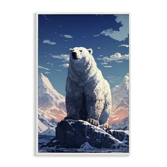 Stupell Industries Snowy Polar Bear Animals & Insects Painting White Framed Art Print Wall Art, 16 x 24