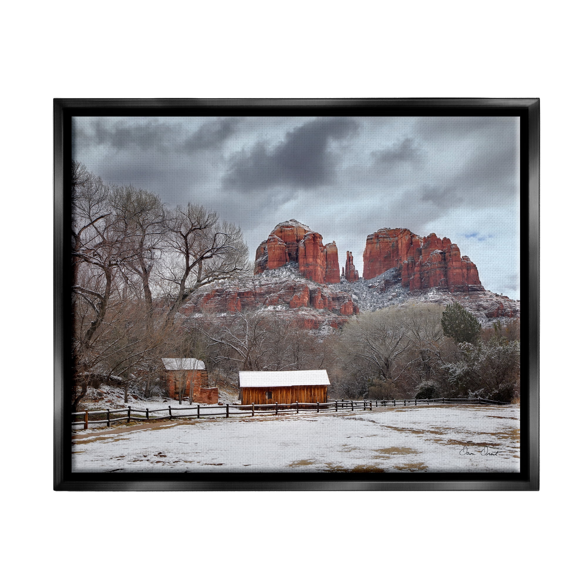 Stupell Industries Snowy Rural Landscape Nature Photography Black Floater Framed Art Print Wall Art, 21 x 17
