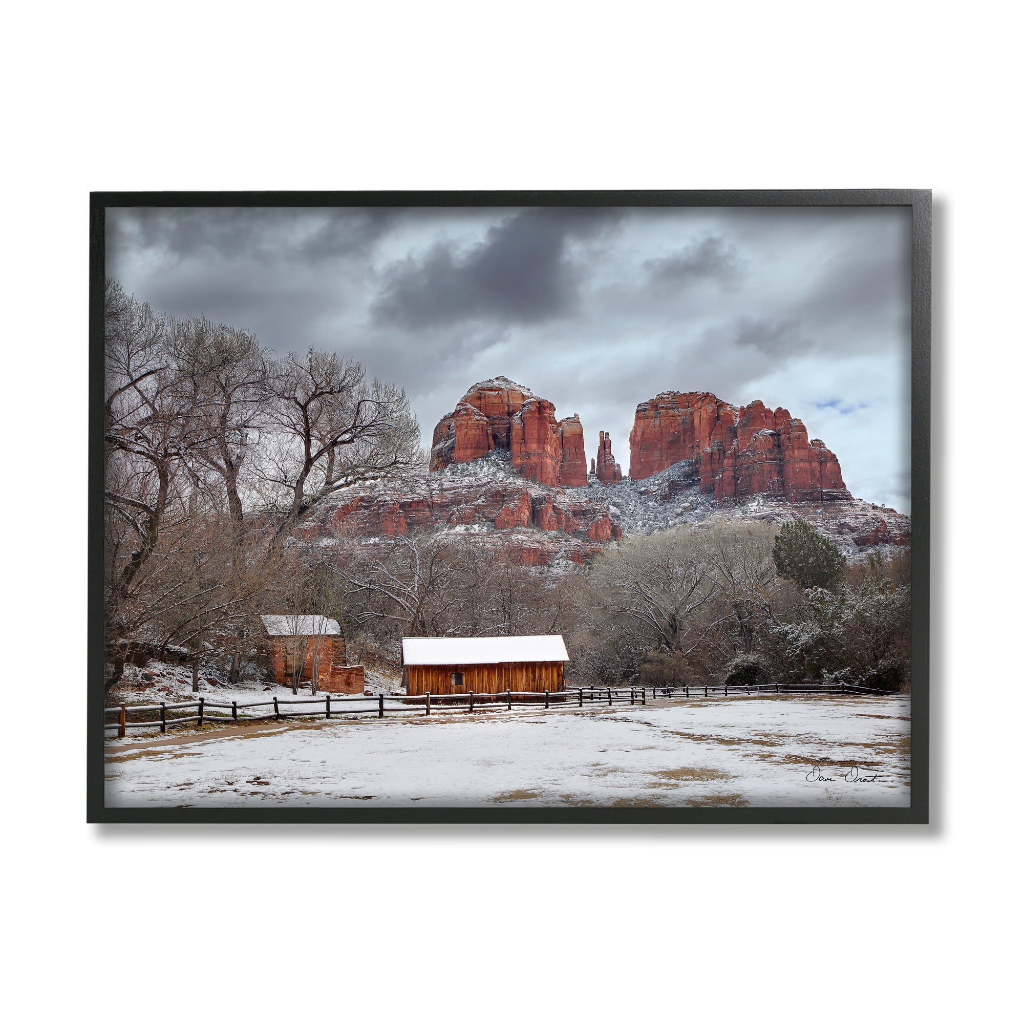 Stupell Industries Snowy Rural Landscape Nature Photography Black Framed Art Print Wall Art, 14 x 11