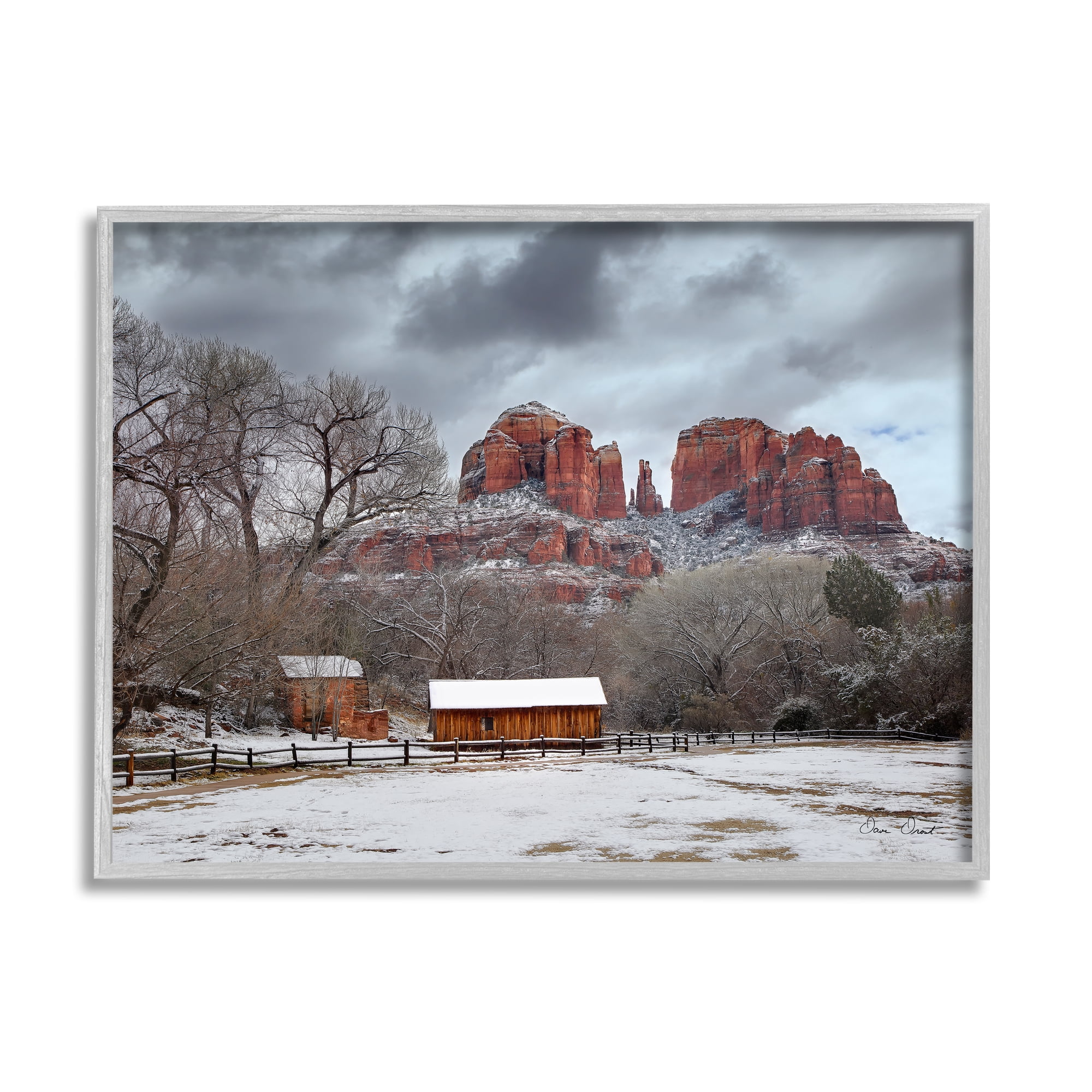 Stupell Industries Snowy Rural Landscape Nature Photography Gray Framed Art Print Wall Art, 20 x 16