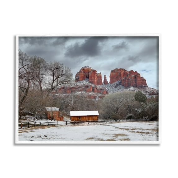 Stupell Industries Snowy Rural Landscape Nature Photography White Framed Art Print Wall Art, 14 x 11