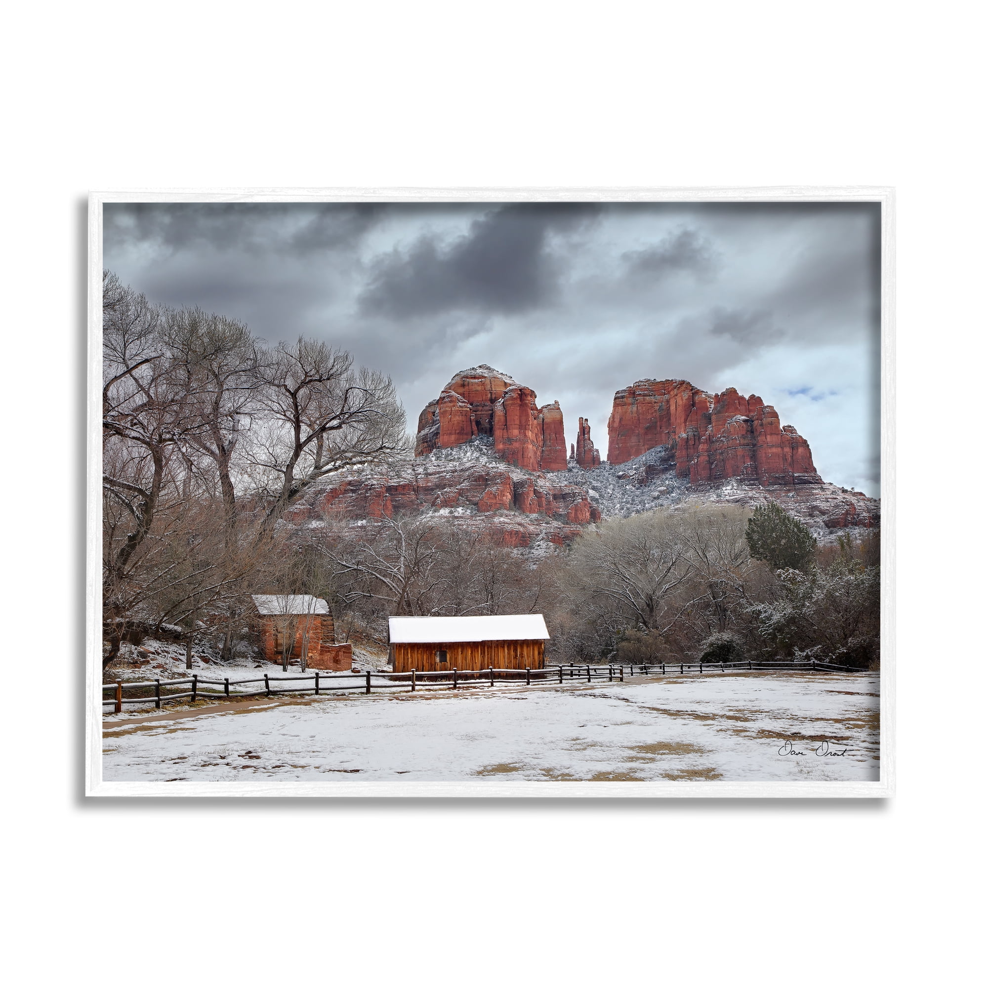 Stupell Industries Snowy Rural Landscape Nature Photography White Framed Art Print Wall Art, 30 x 24
