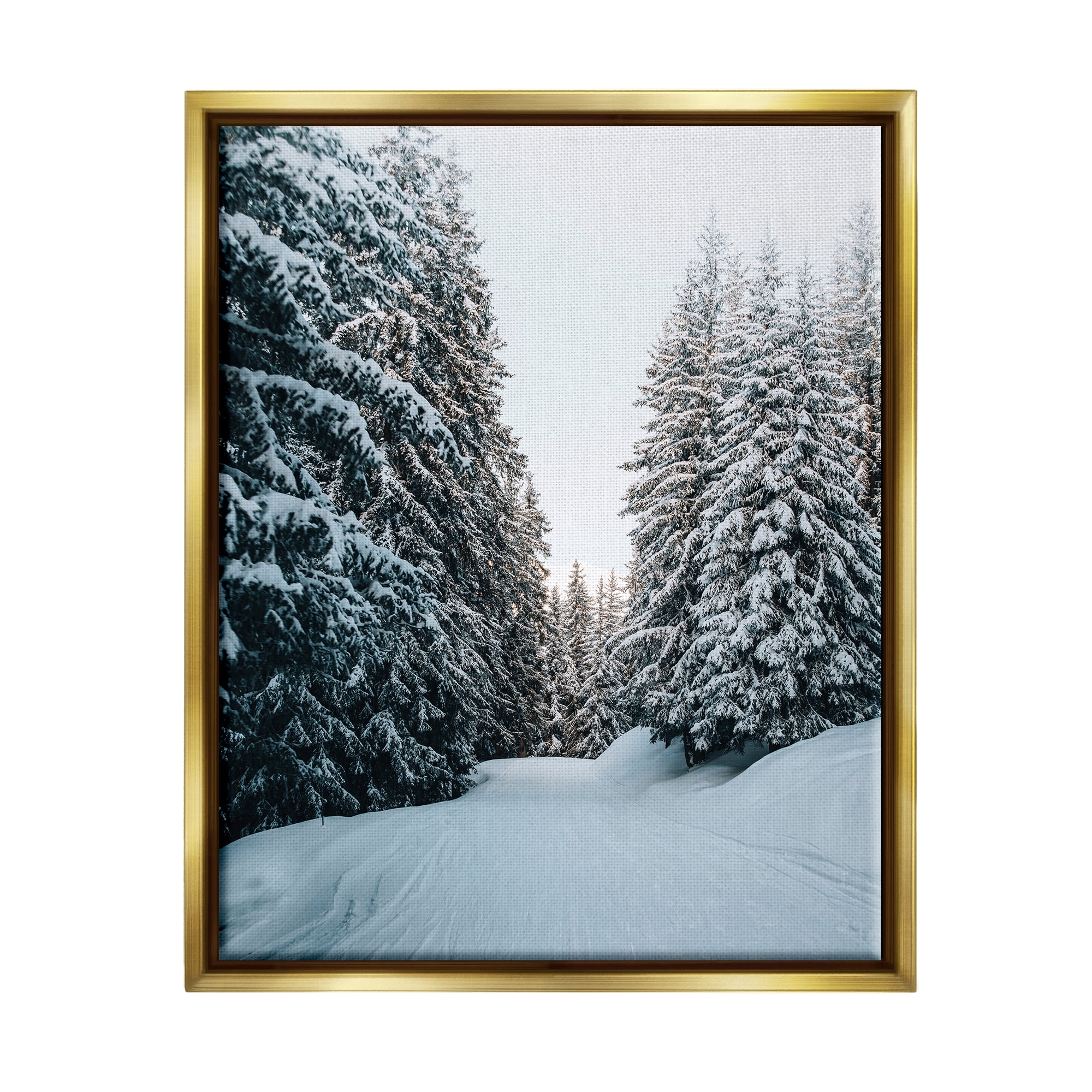 Stupell Industries Snowy Ski Slopes Landscape Photography Gold Floater Framed Canvas Art Print Wall Art, 17 x 21