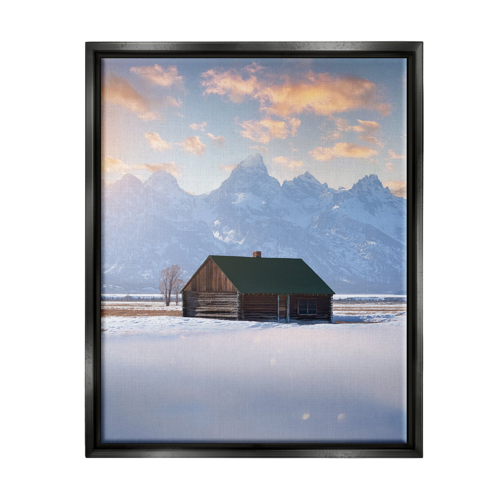 Stupell Industries Snowy Winter Cabin Landscape Photography Black Floater Framed Canvas Art Print Wall Art, 17 x 21