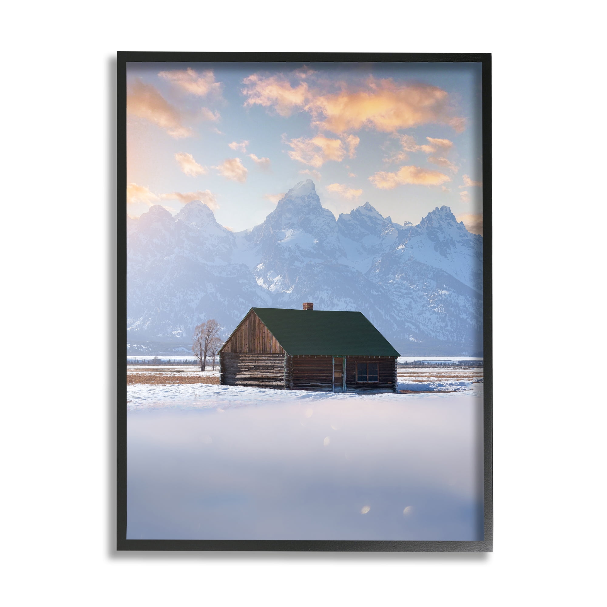 Stupell Industries Snowy Winter Cabin Landscape Photography Black Framed Art Print Wall Art, 24 x 30
