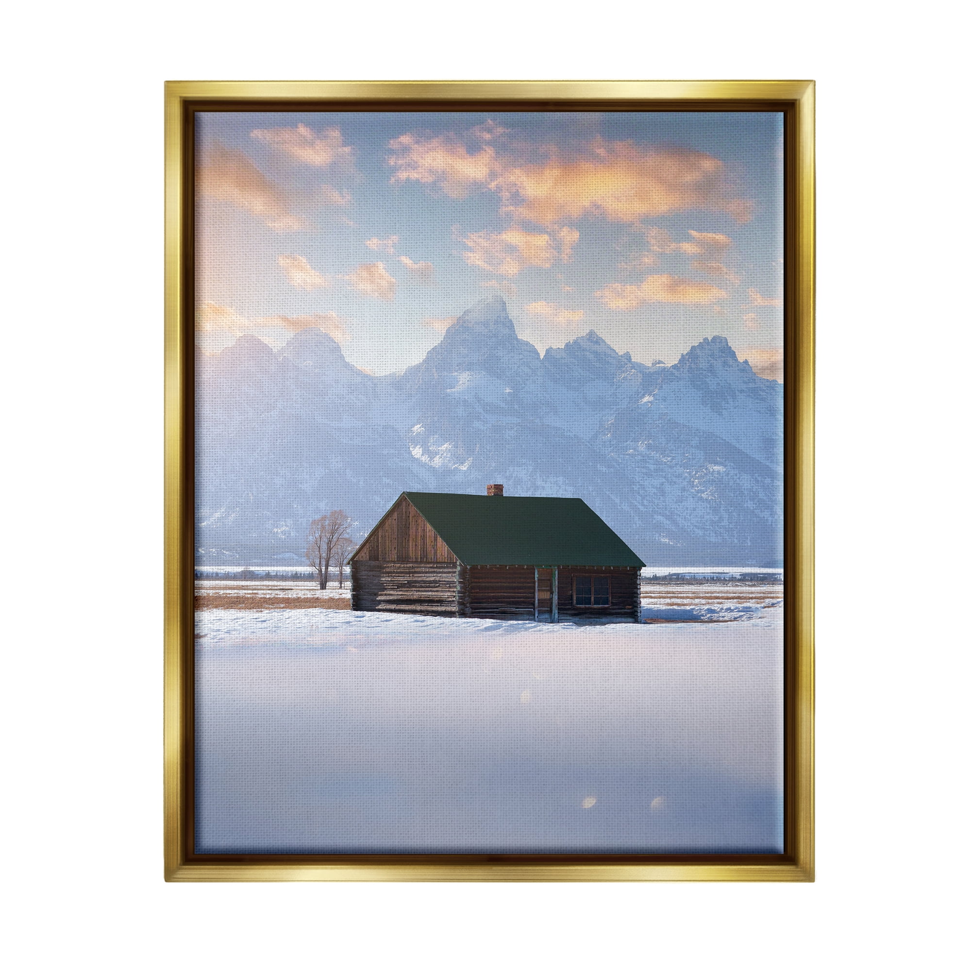 Stupell Industries Snowy Winter Cabin Landscape Photography Gold Floater Framed Canvas Art Print Wall Art, 17 x 21
