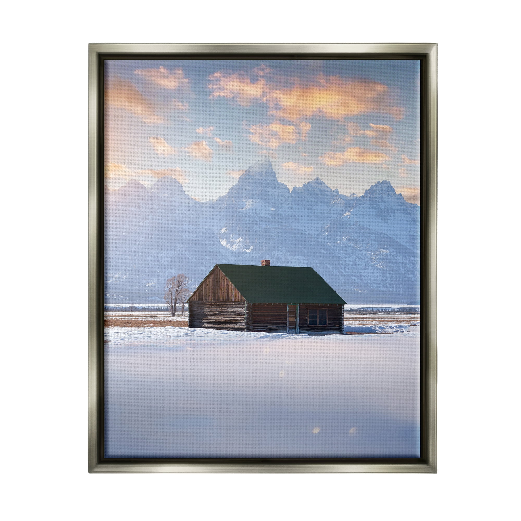 Stupell Industries Snowy Winter Cabin Landscape Photography Gray Floater Framed Canvas Art Print Wall Art, 17 x 21