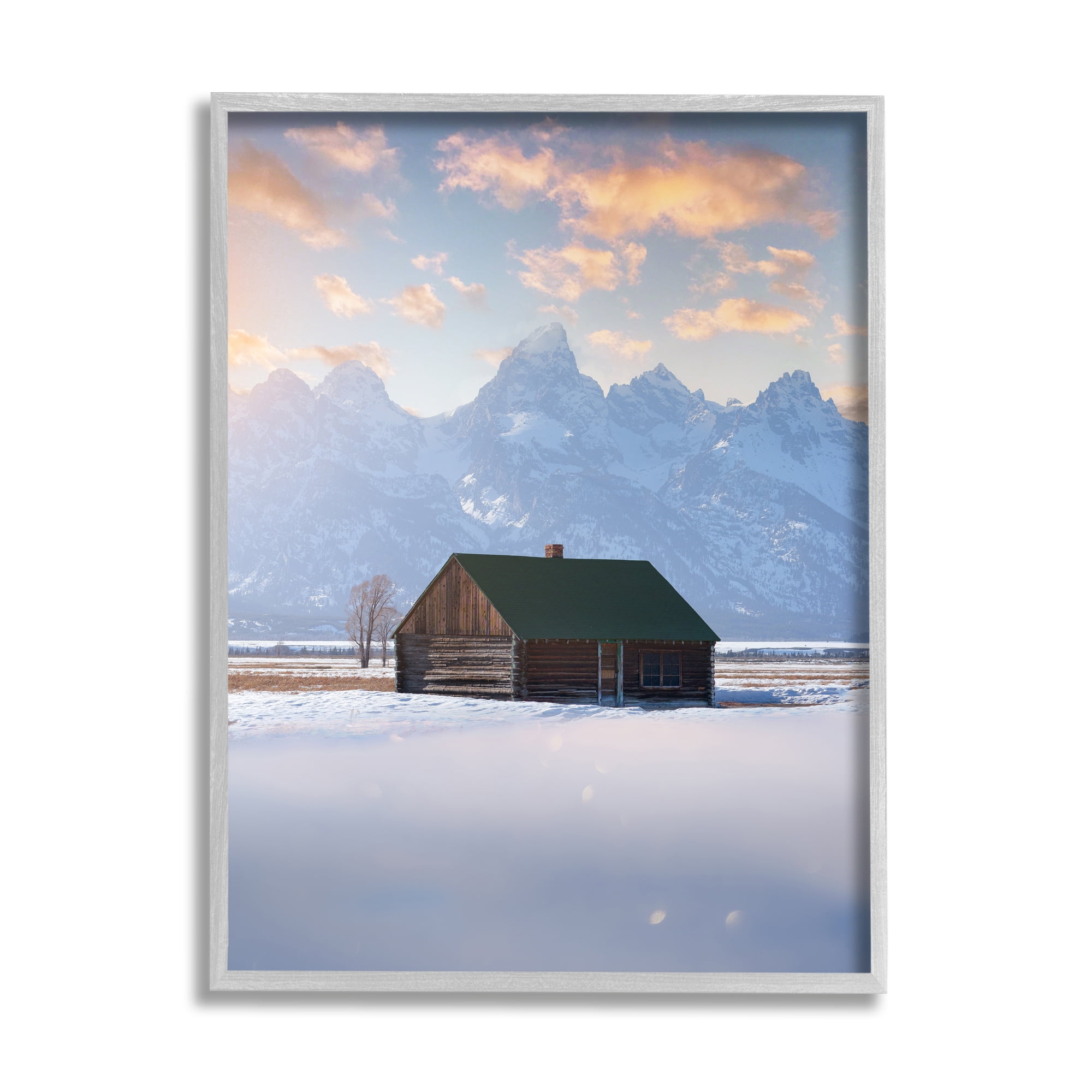 Stupell Industries Snowy Winter Cabin Landscape Photography Gray Framed Art Print Wall Art, 24 x 30