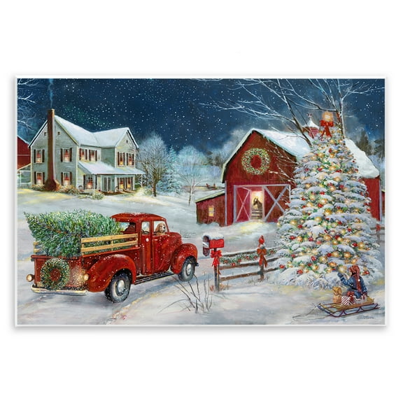 Stupell Industries Snowy Winter Farmhouse Holiday Painting Unframed Art Prints Wall Art, 15 x 10