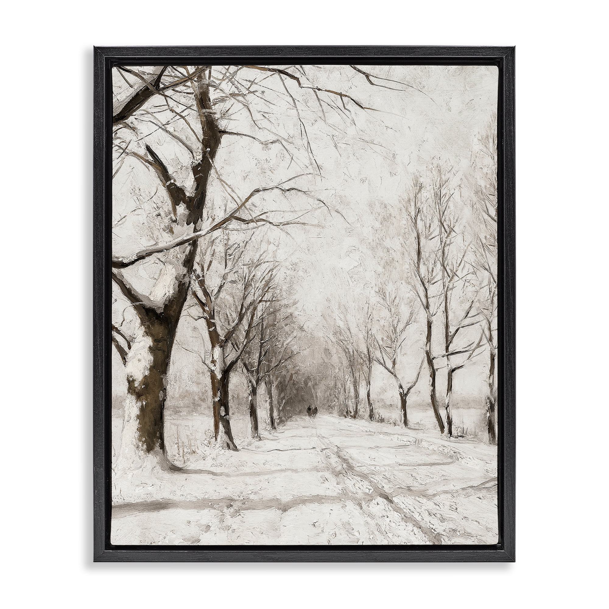 Stupell Industries Snowy Winter Lane Landscape Painting Black Floater Framed Art Print Wall Art, 25 x 31