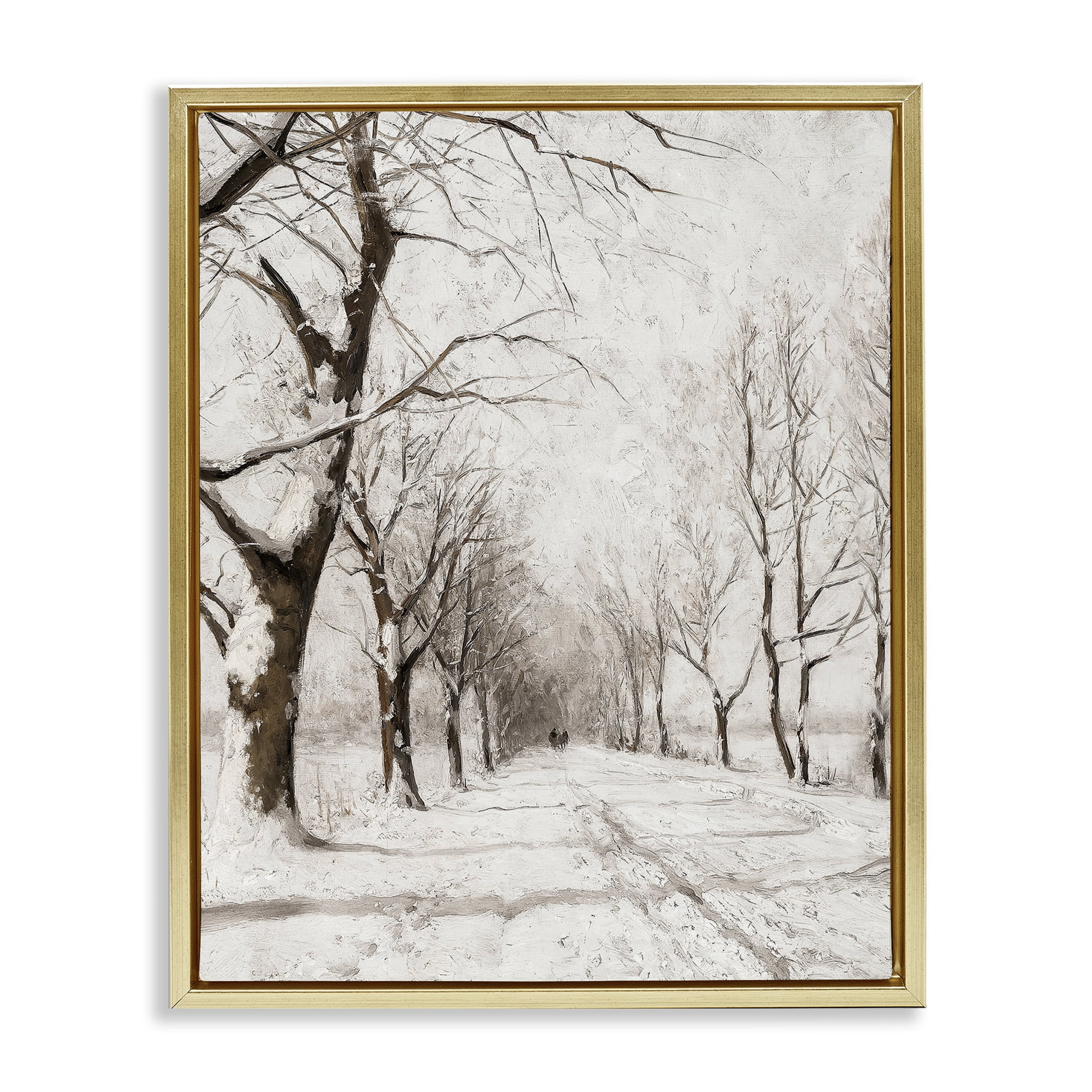 Stupell Industries Snowy Winter Lane Landscape Painting Gold Floater Framed Art Print Wall Art, 17 x 21