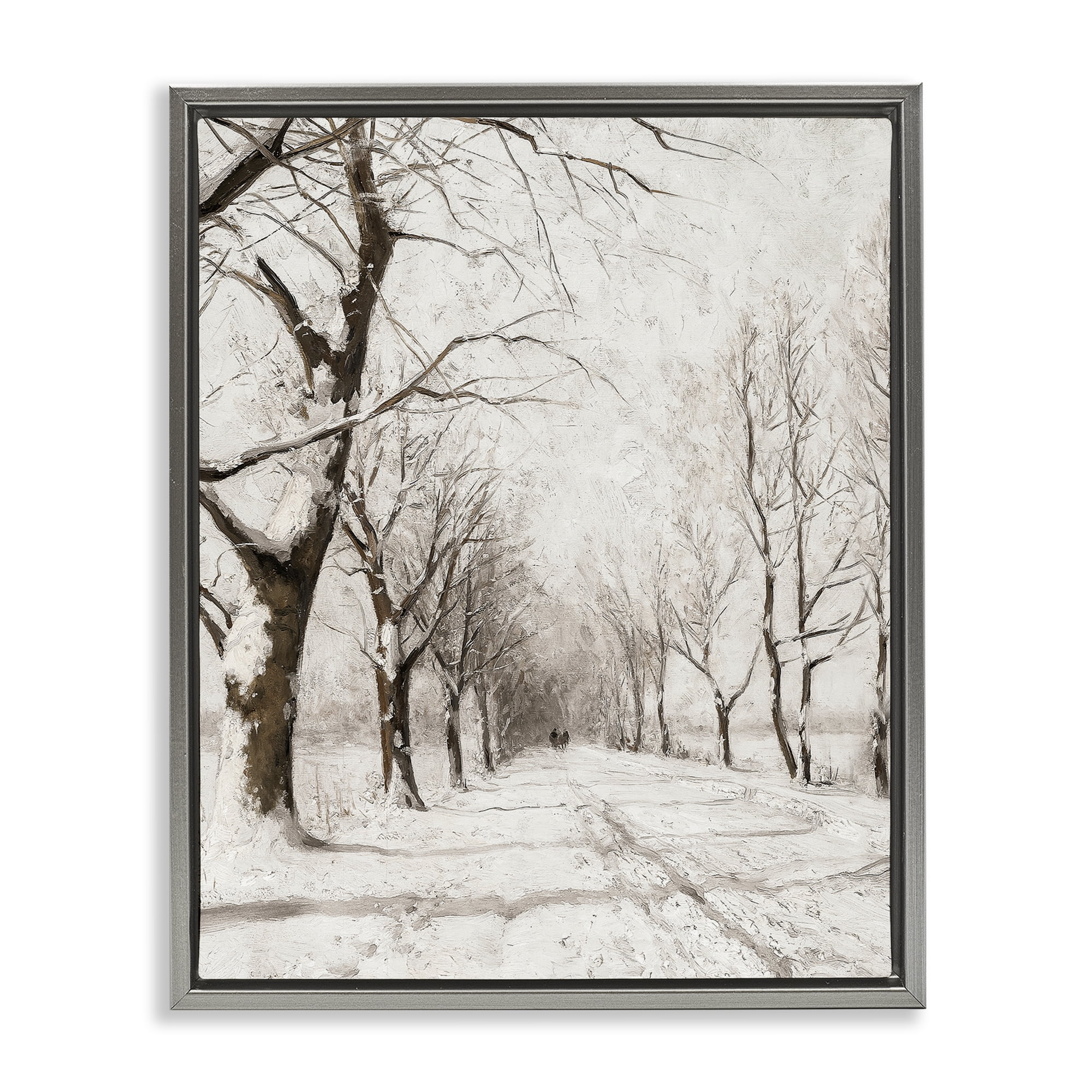 Stupell Industries Snowy Winter Lane Landscape Painting Gray Floater Framed Art Print Wall Art, 17 x 21