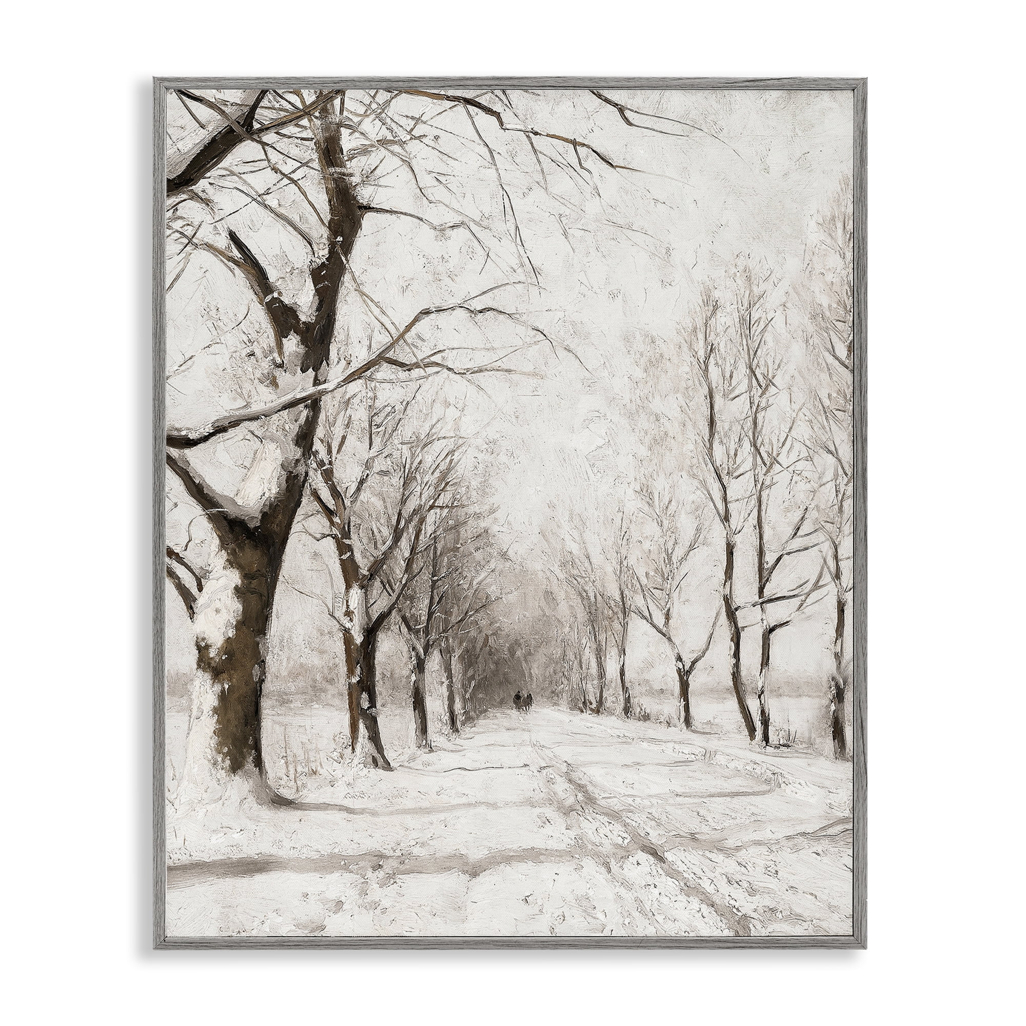 Stupell Industries Snowy Winter Lane Landscape Painting Gray Framed Art Print Wall Art, 24 x 30