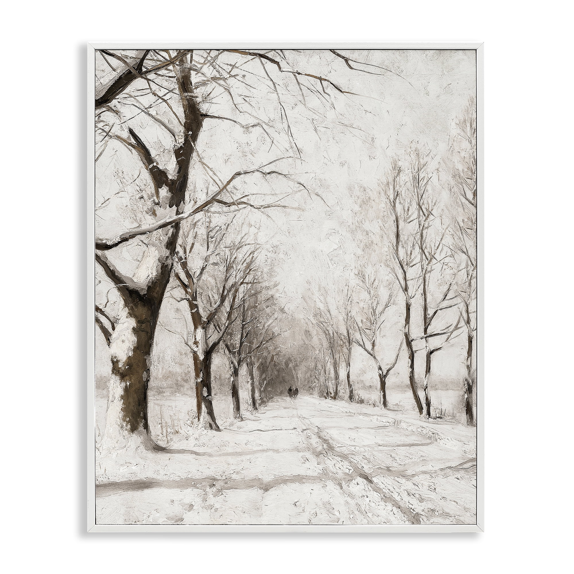 Stupell Industries Snowy Winter Lane Landscape Painting White Framed Art Print Wall Art, 24 x 30