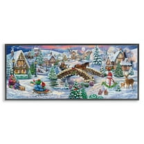 Stupell Industries Snowy Winter Townscape Holiday Painting Black Framed Art Prints Wall Art, 24 x 10