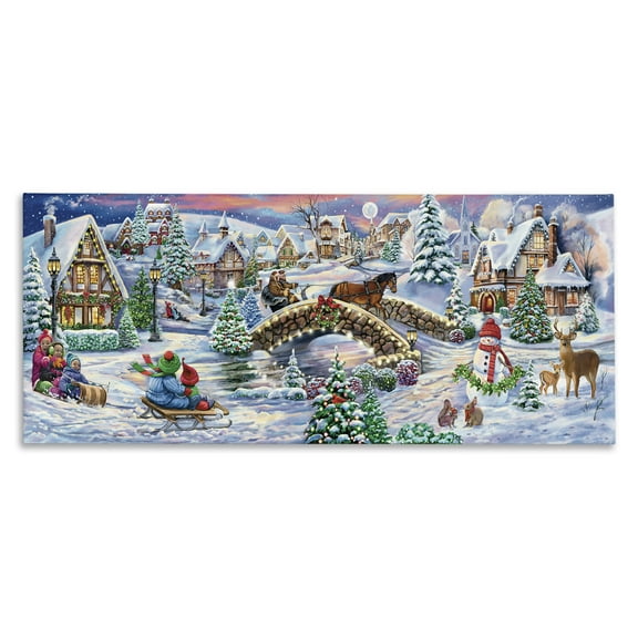 Stupell Industries Snowy Winter Townscape Holiday Painting Gallery Wrapped Canvas Art Prints Wall Art, 24 x 10