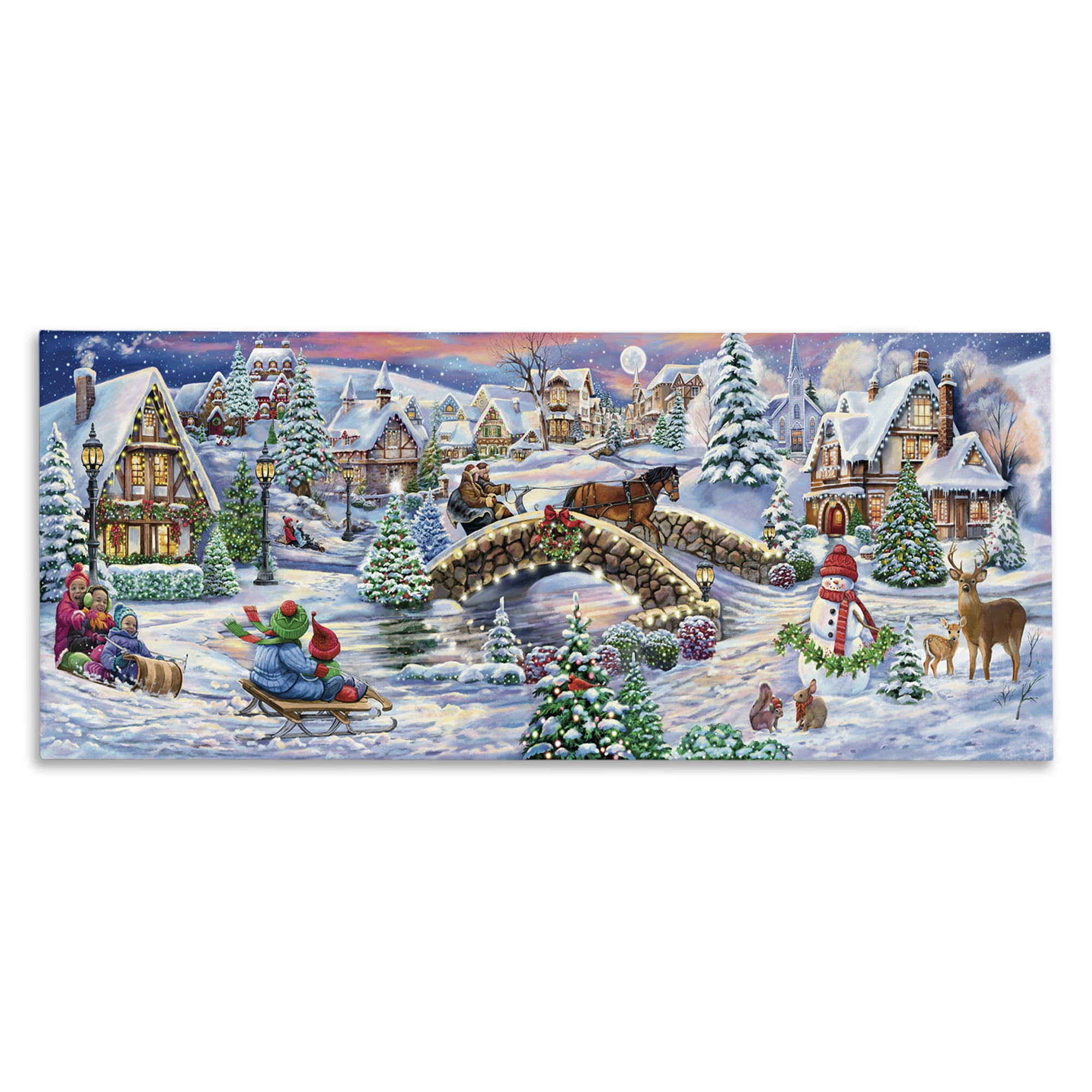 Stupell Industries Snowy Winter Townscape Holiday Painting Gallery Wrapped Canvas Art Prints Wall Art, 48 x 20