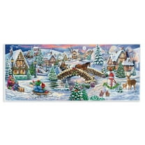 Stupell Industries Snowy Winter Townscape Holiday Painting Unframed Art Prints Wall Art, 17 x 7