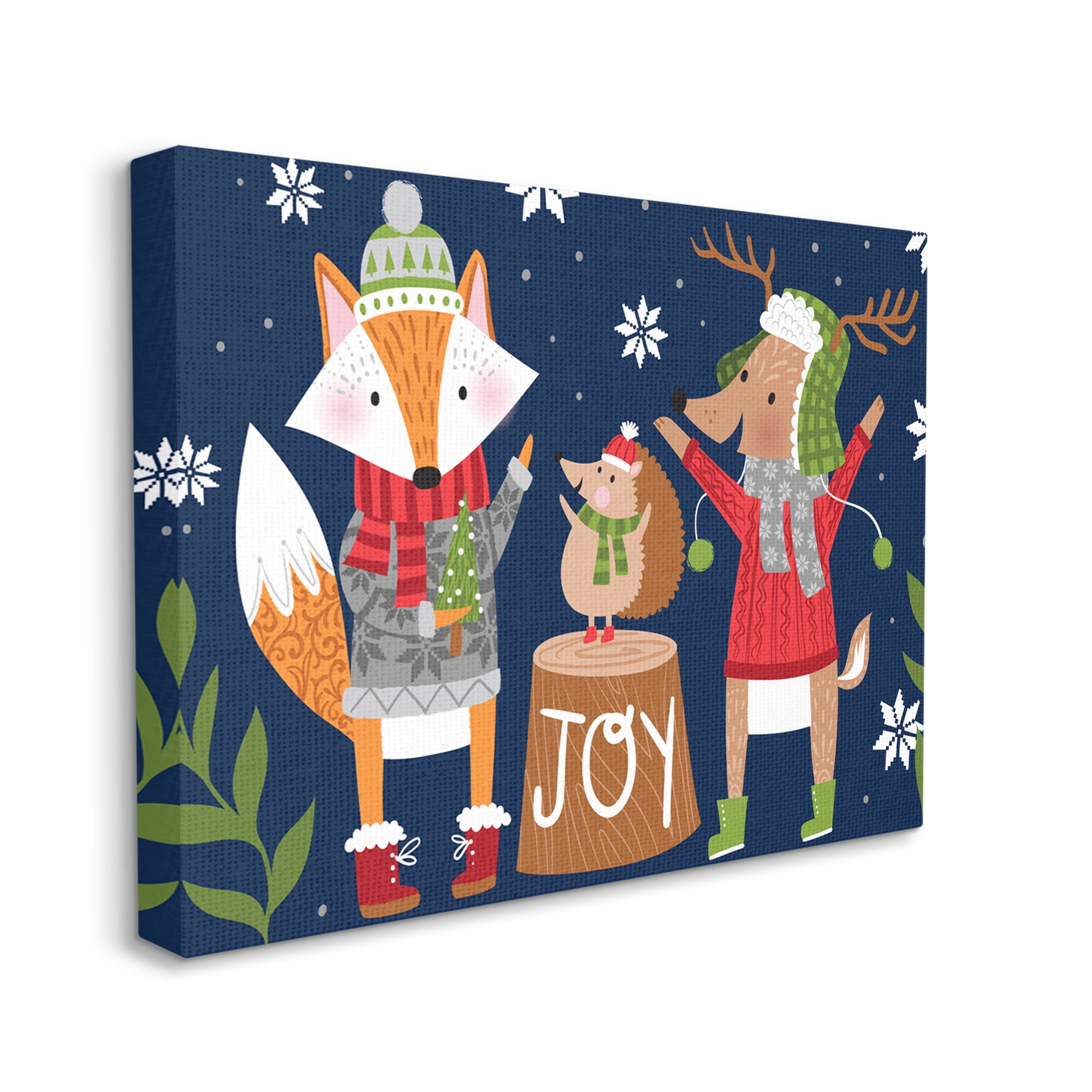 Stupell Industries Snowy Winter Woodland Animals Adorable Fox Reindeer Hedgehog Animals & Insects Painting Gallery Wrapped Canvas Print Wall Art, 36 x 48