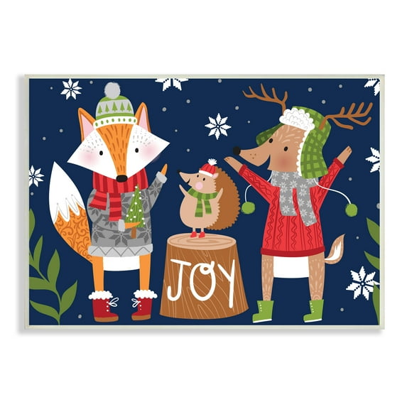 Stupell Industries Snowy Winter Woodland Animals Adorable Fox Reindeer Hedgehog Animals & Insects Painting Unframed Art Print Wall Art, 10 x 15